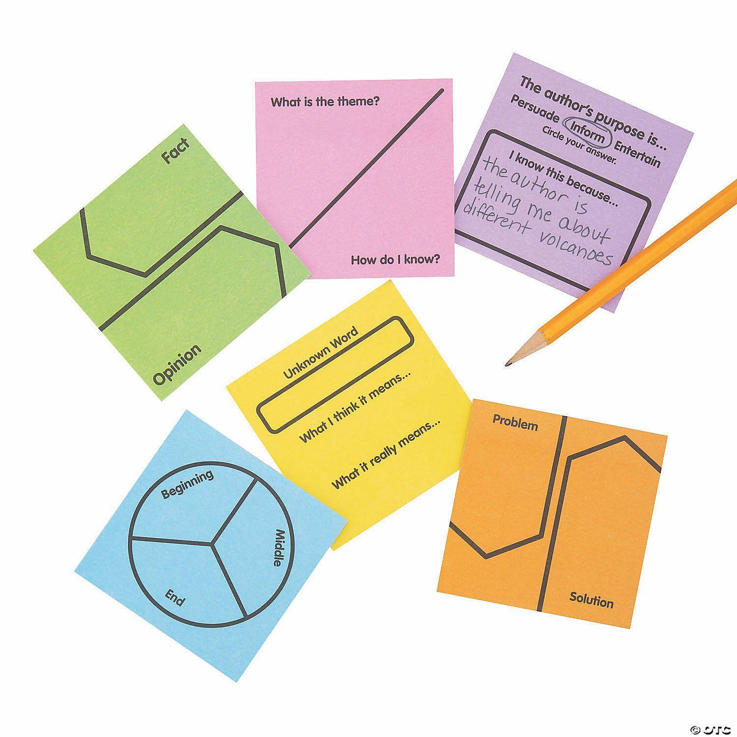 Notepads | 3″ x 3″ Reading Response Prompt Paper Sticky Note Pads – 12 Pc.