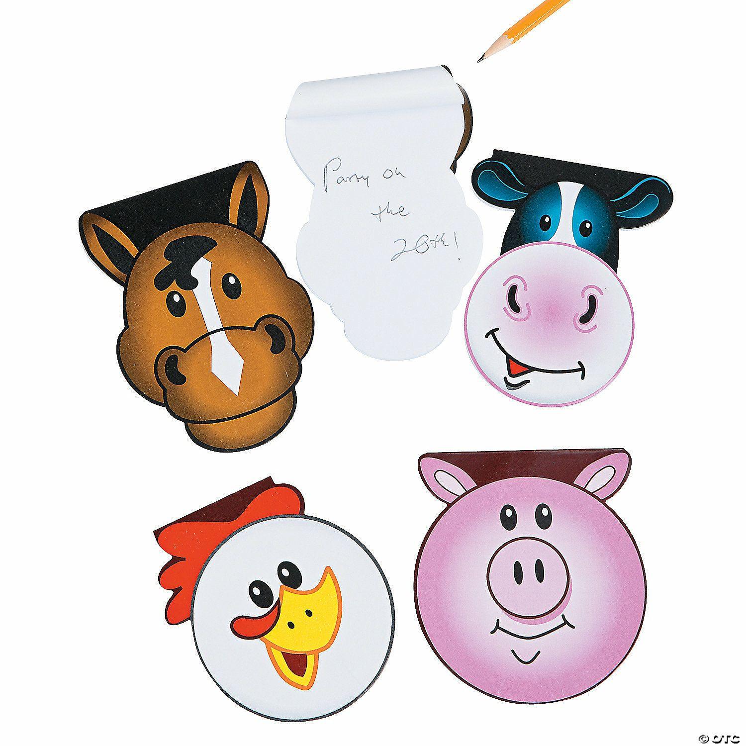 Notepads | 4 1/2″ – 5″ 30 pg. Assorted Farm Party Animals Paper Notepads – 24 Pc.