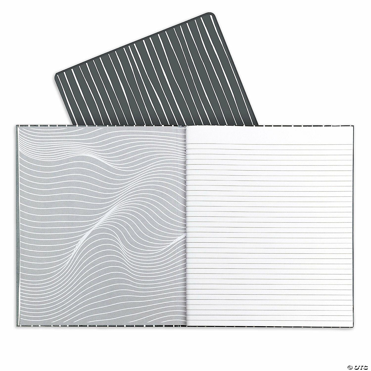 Notepads | C-Line Professional Hardbound Notebook, 96 Page, College Ruled, 8-1/2″ x 10-7 8″, Charcoal & White Stripes, Pack of 2