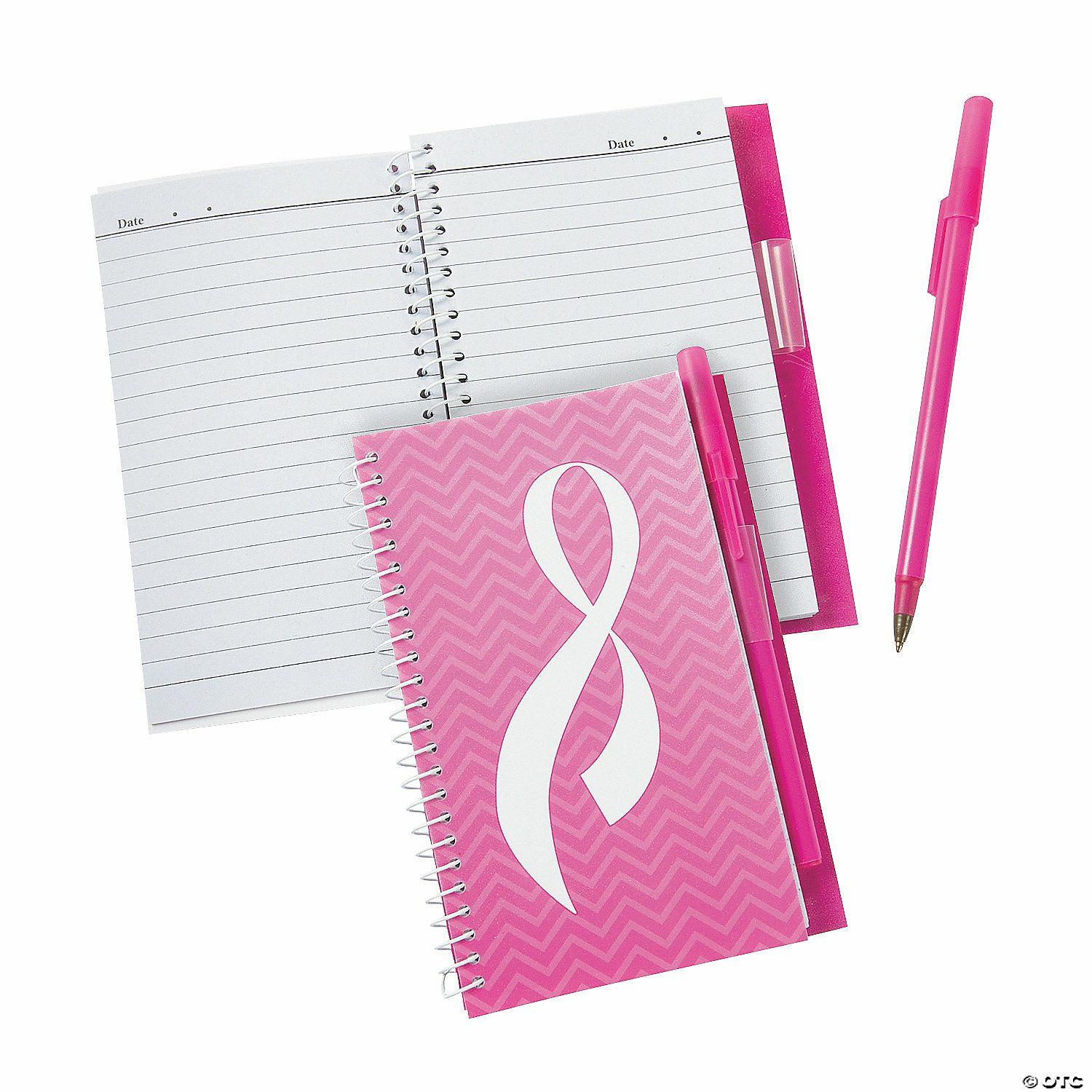 Notepads | Pink Ribbon Spiral Notebook & Pen Sets – 12 Pc.