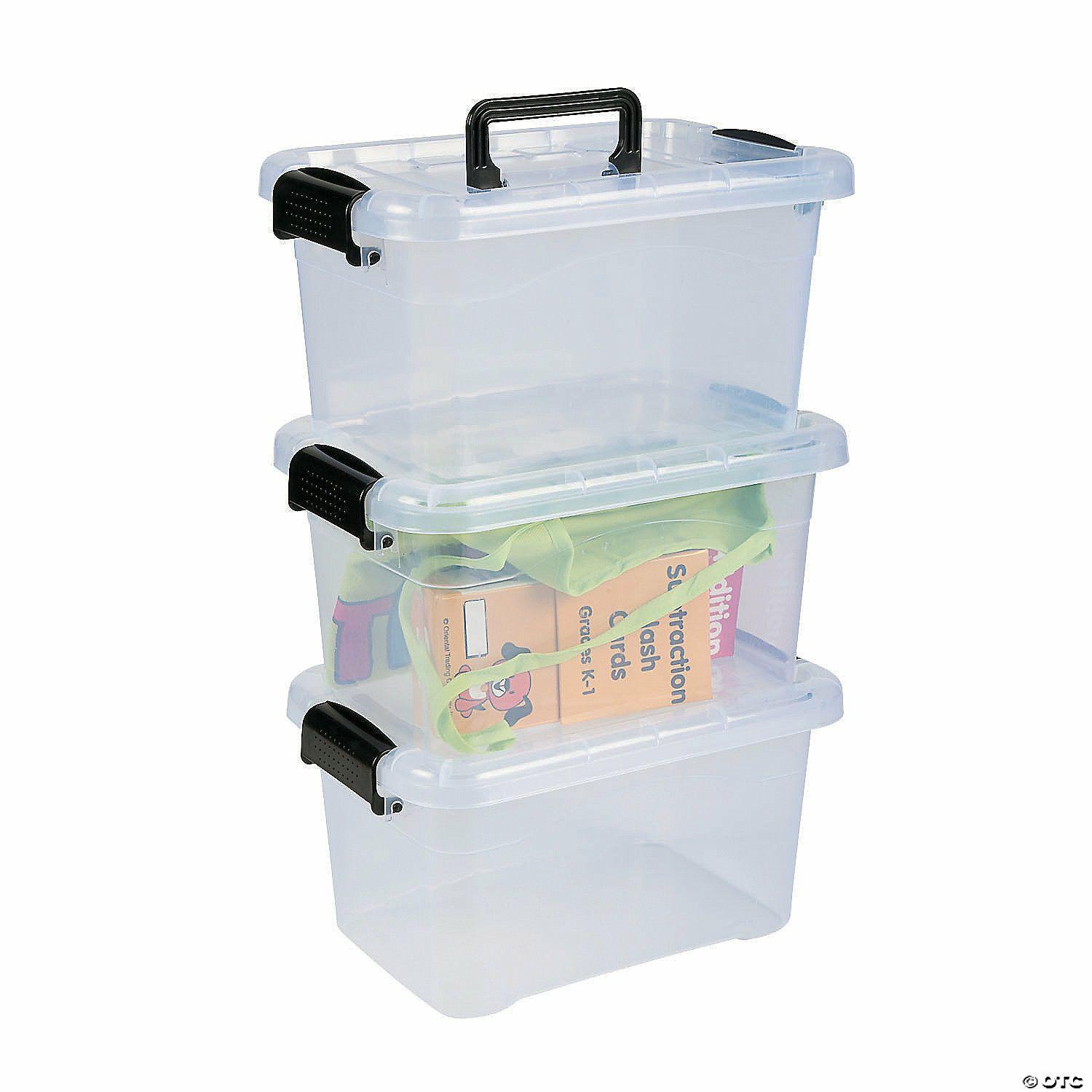 Office Supplies | 11 1/4″ x 7 1 4″ Clear Large Locking Plastic Storage Bins with Lids- 3 Pc.