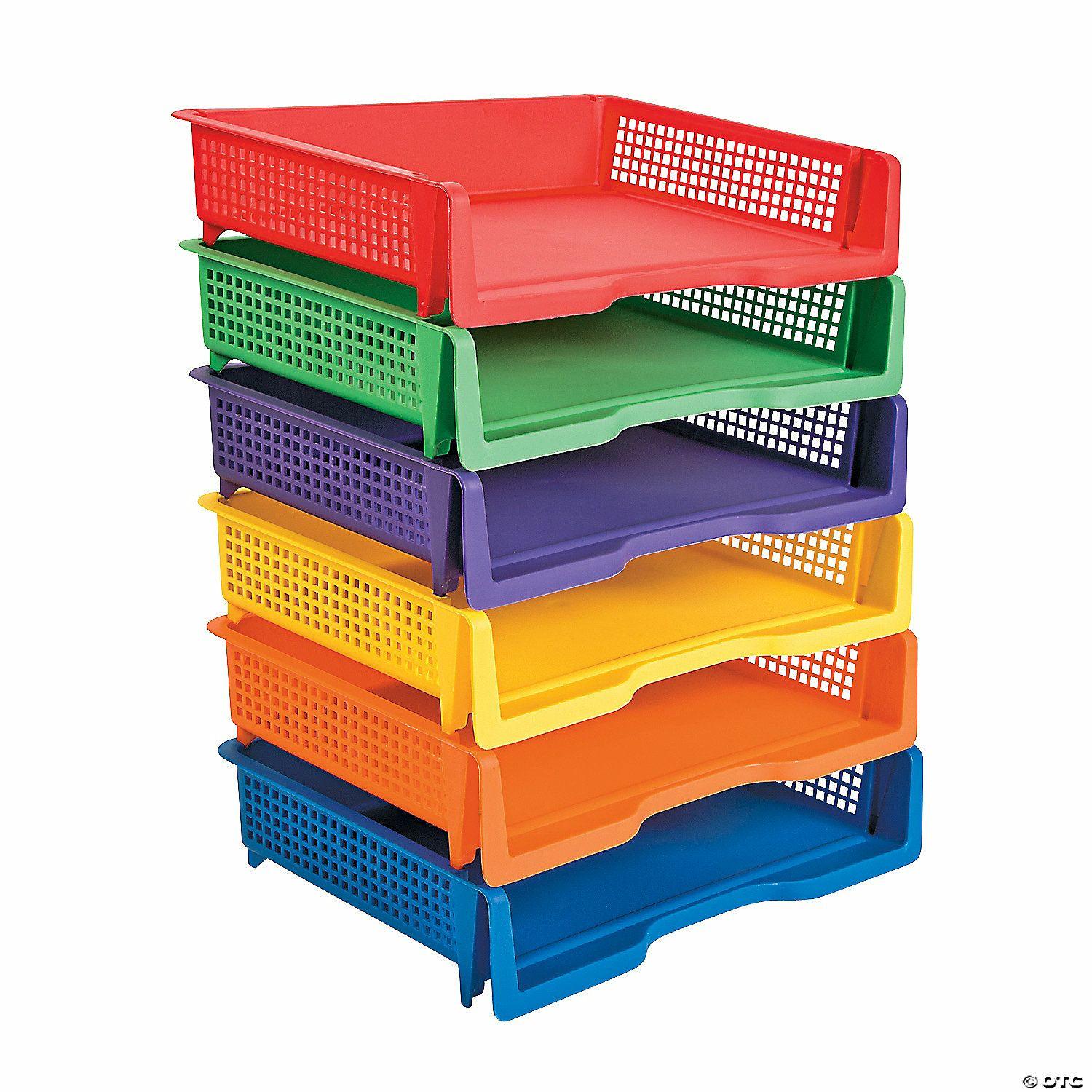 Office Supplies | 13 1/4″ x 2 3 4″ Colorful Plastic Stackable Bins – 6 Pc.