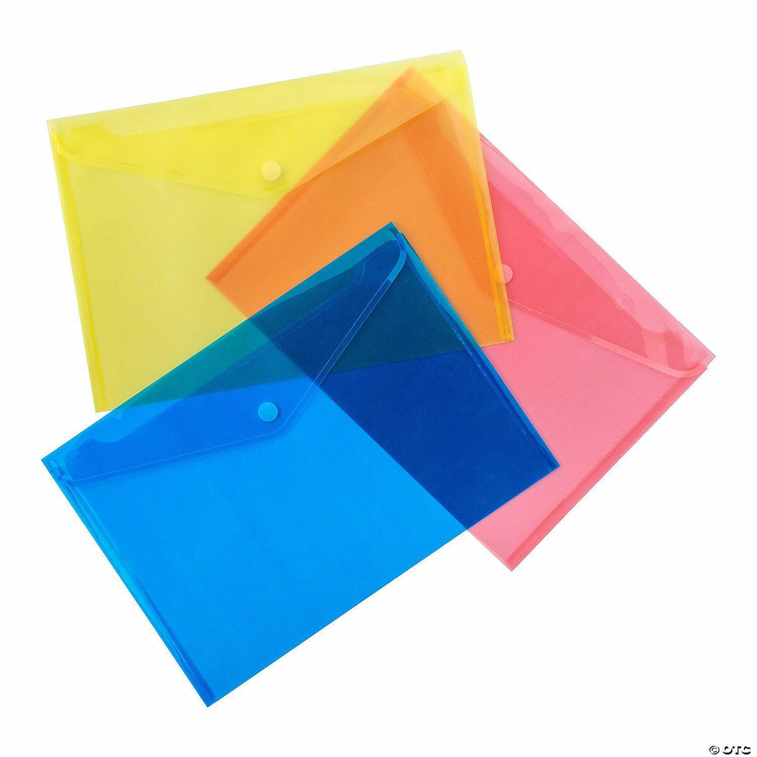 Office Supplies | 13 1/4″ x 9 1 4″ Transparent Folders with Touch Fasteners – 12 Pc.