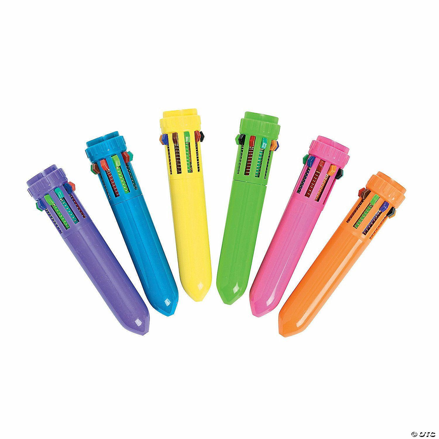 Office Supplies | 3 3/4″ Mini Neon Plastic Shuttle Pens with 10 Colors – 12 Pc.