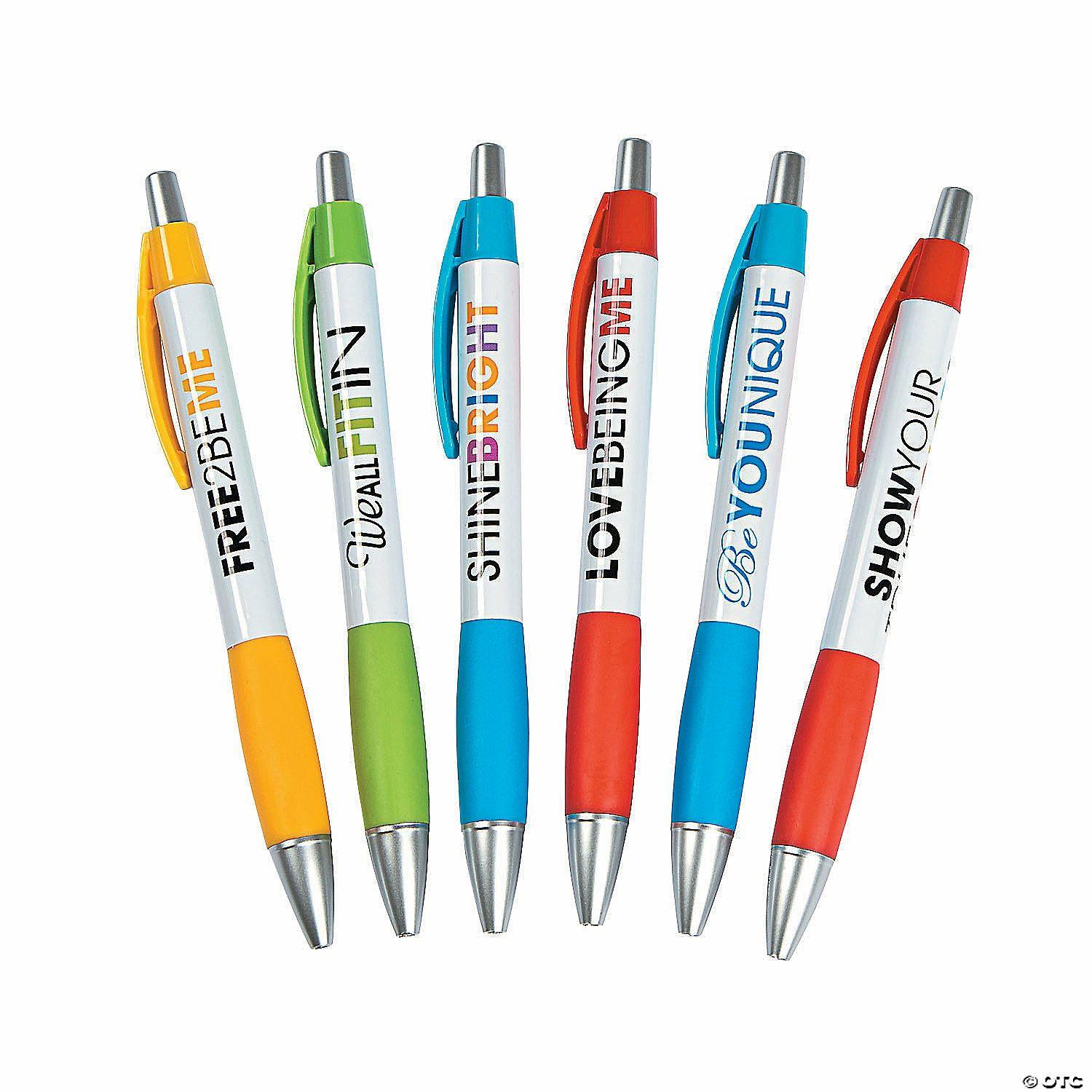 Office Supplies | 5 3/4″ Inspirational Be You Yellow, Green, Blue & Red Plastic Pens – 24 Pc.