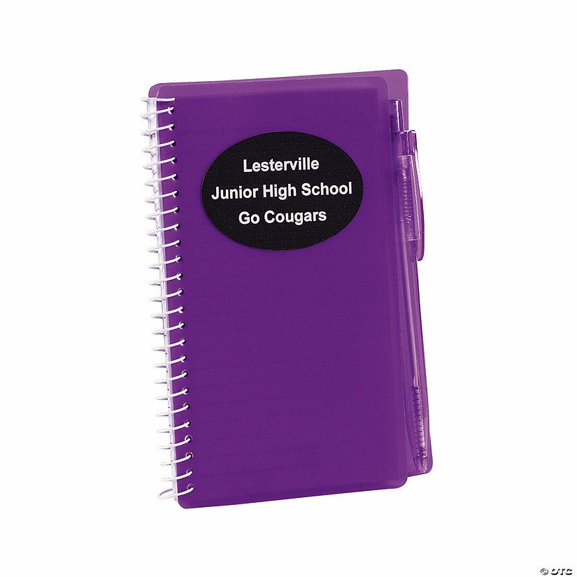 Office Supplies | 6″ Personalized Purple Spiral Paper Notebooks with Pens – 12 Pc.