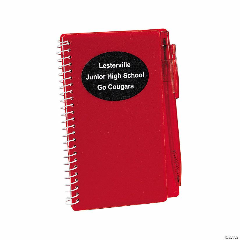 Office Supplies | 6″ Personalized Red Spiral Paper Notebooks with Pens – 12 Pc.