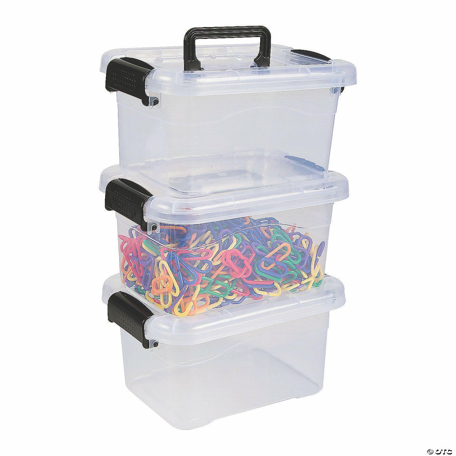 Office Supplies | 9 1/2″ x 7″ Medium Classroom Clear Locking Storage Bins with Lids- 3 Pc.