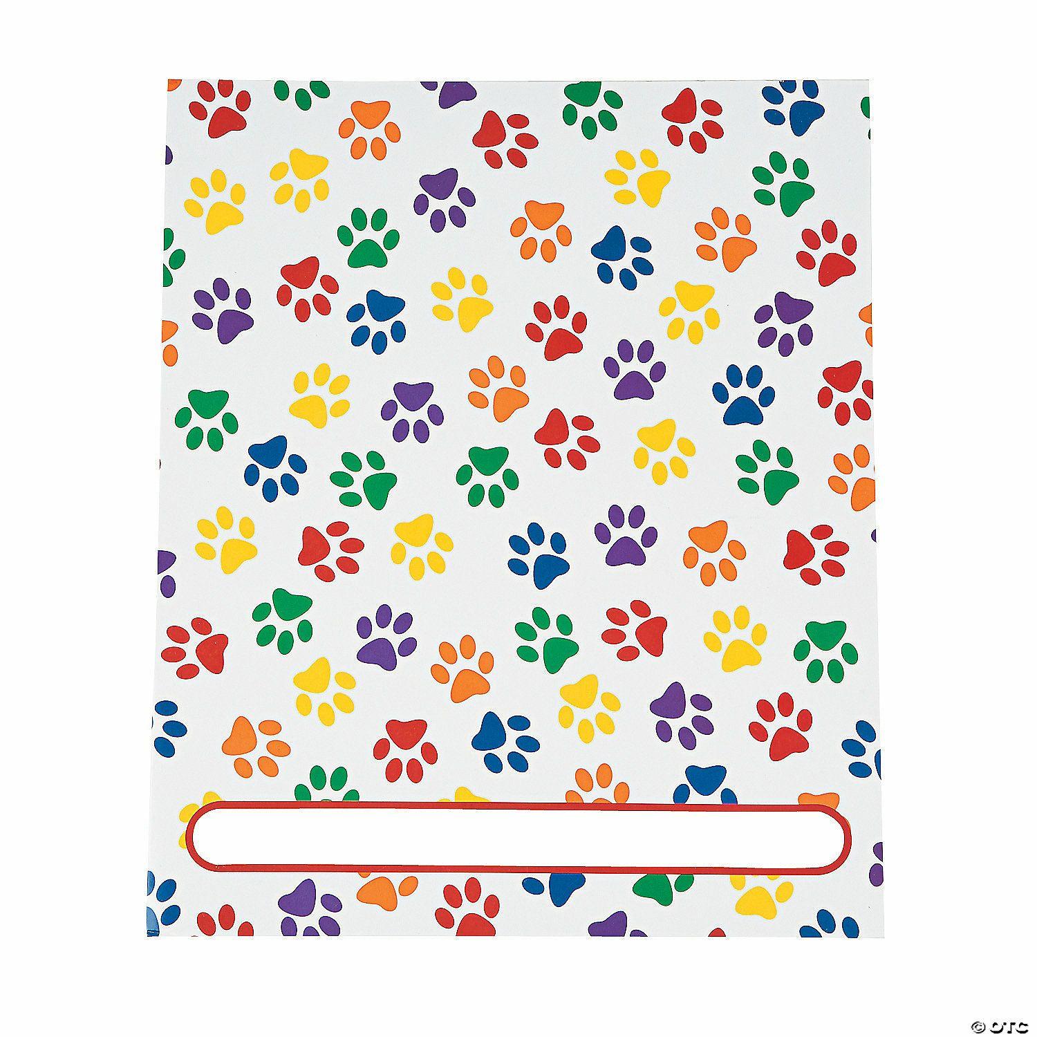 Office Supplies | 9 3/4″ x 12″ Paw Print Patterned Cardstock Pocket Folders – 12 Pc.