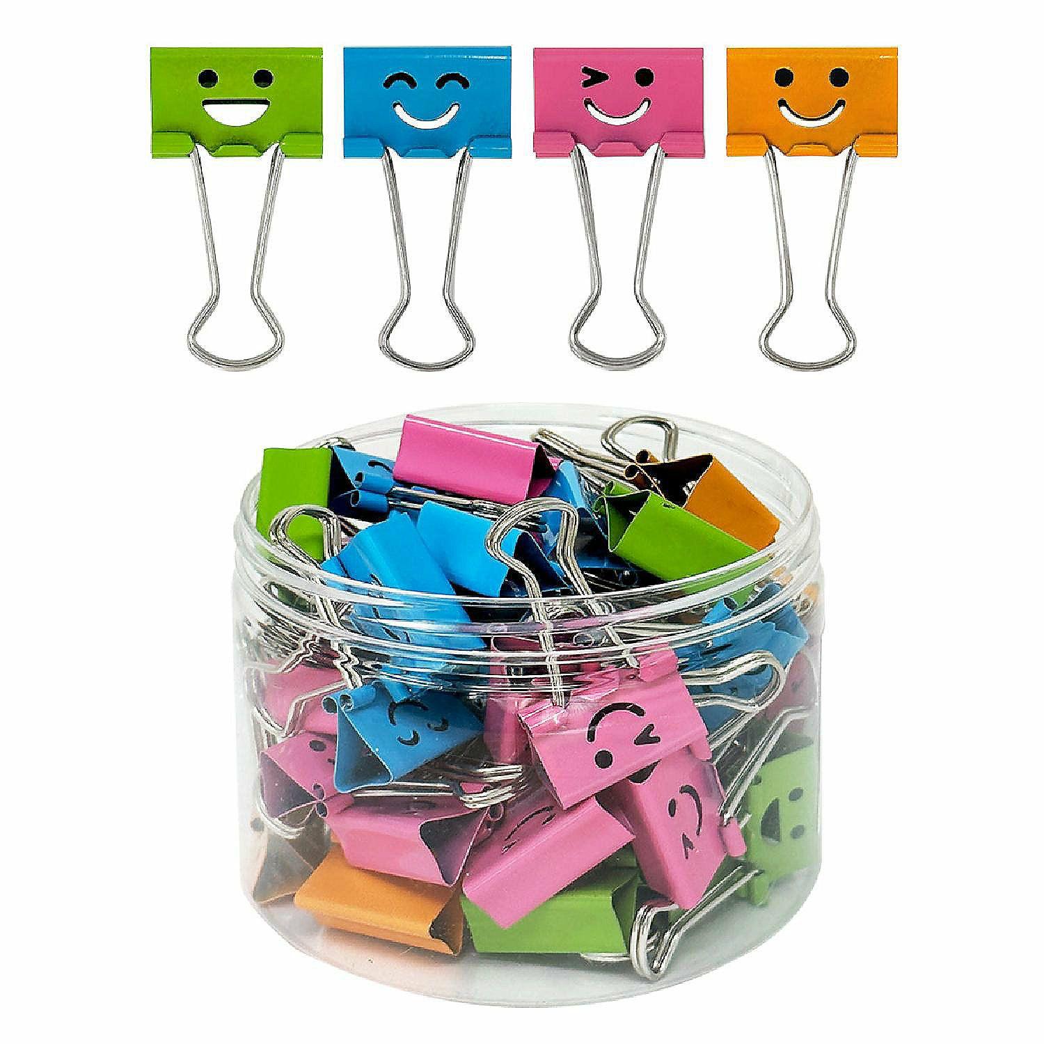 Office Supplies | Wrapables Smiling Face Medium Binder Clips, Paper Clamps, Paper Clips (Set of 48)