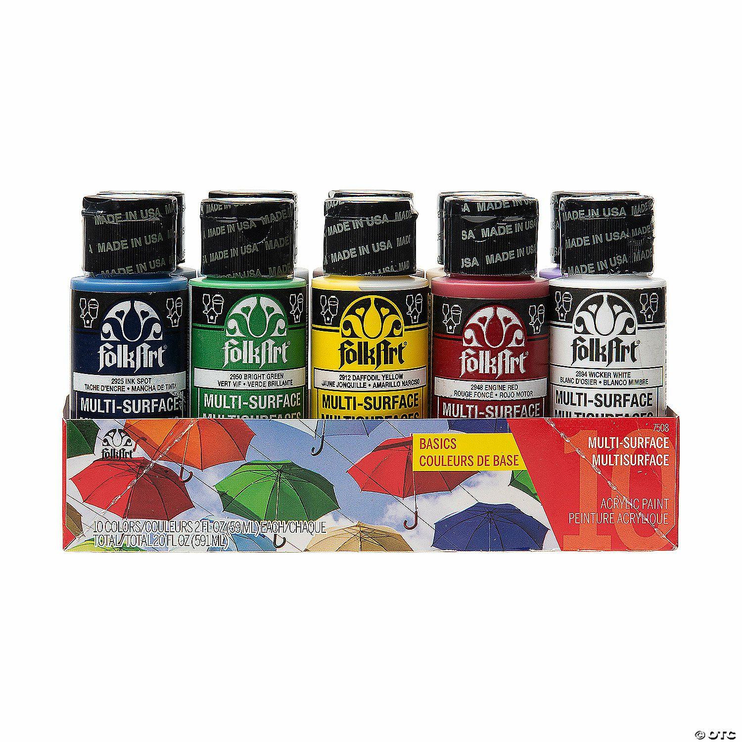 Paint | 10-Color FolkArt® Basics Multi-Surface Satin Acrylic Paint Set