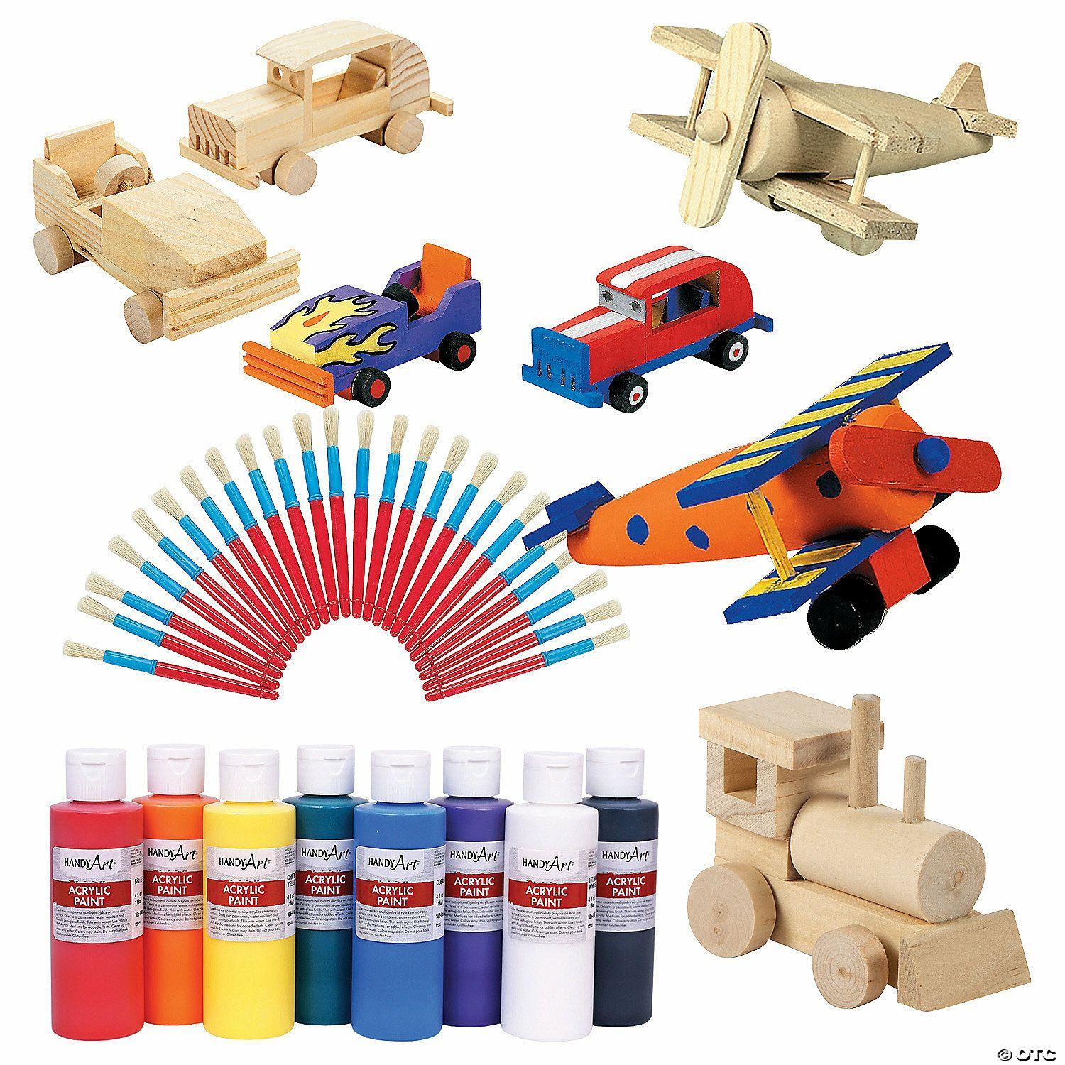 Paint | Bulk 68 Pc. Unfinished Wood Cars, Trains & Planes Craft Kit Assortment- Makes 36