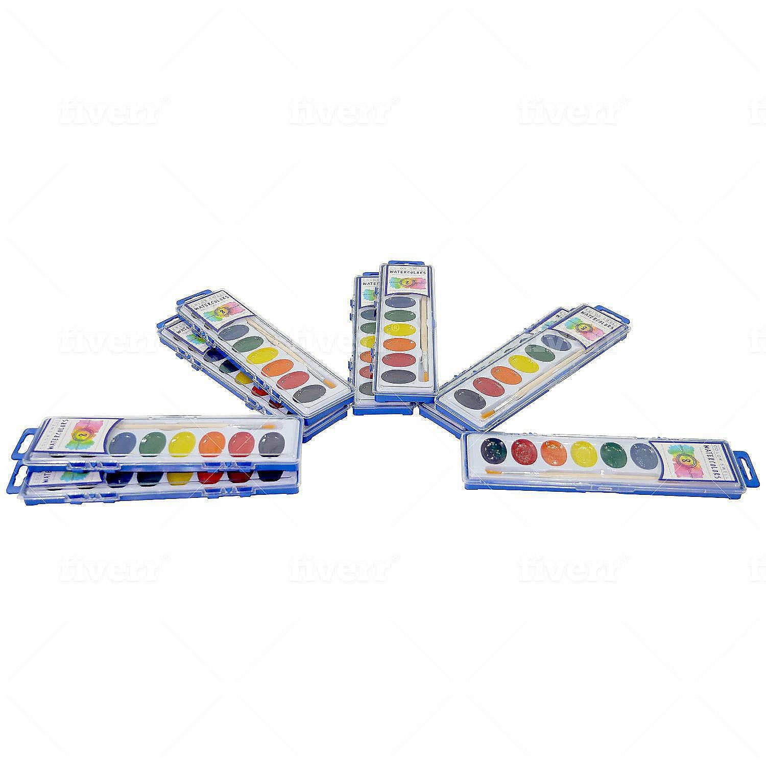 Paint | Color Swell Watercolor Paint 10 Pack with Wood Brushes 8 Washable Colors