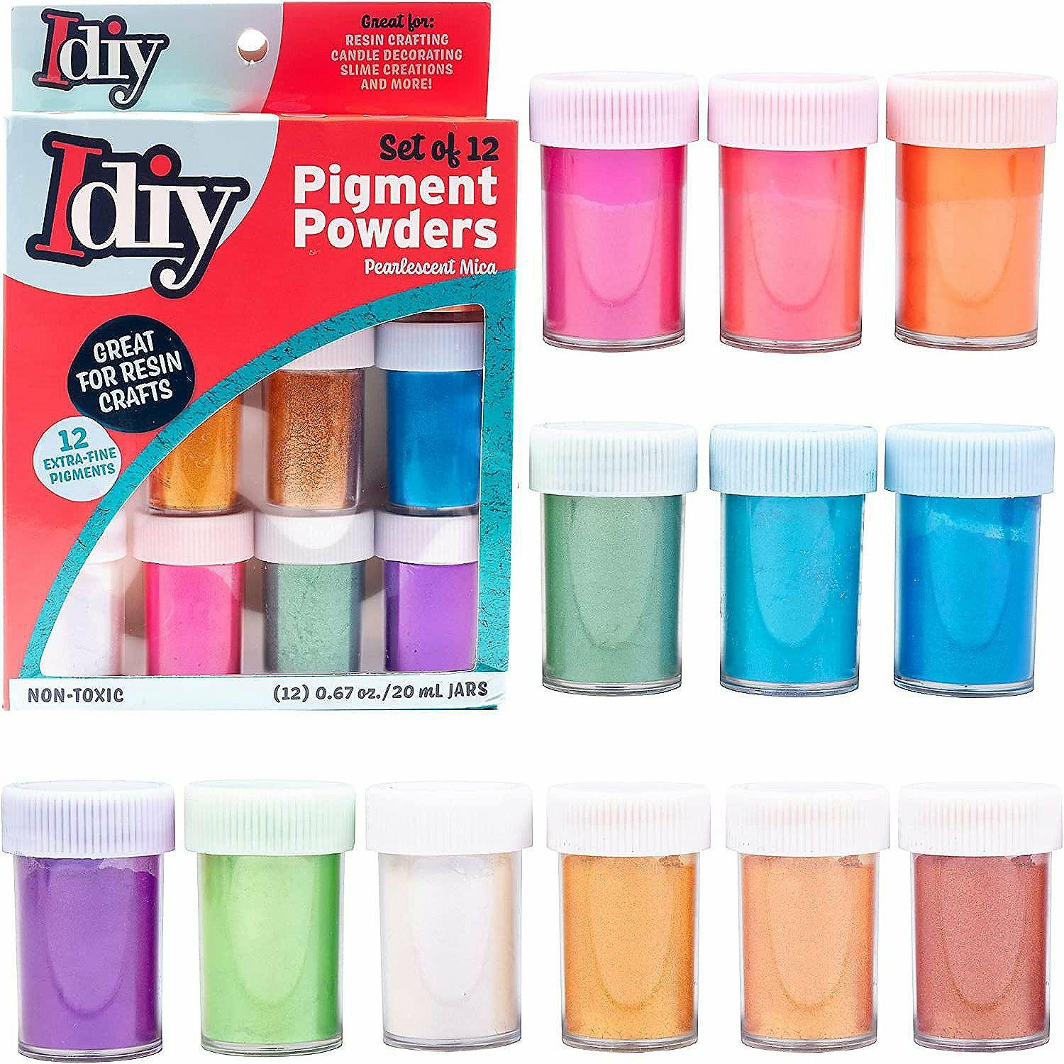 Paint | iDIY Pearl Pigment Powder (Set of 12 Mica Colors) – 6g per Bottle – Extra Fine – Great for Epoxy Resin, Dye Colorant, Candle Making, Slime, Paintings, School Pr