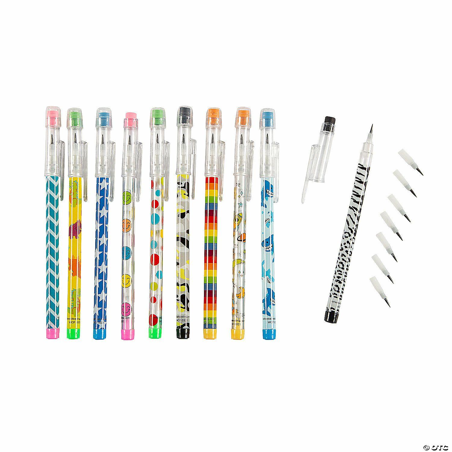 Pencils | 6″ Bulk 50 Pc. Colorful Designs Stacking Point Pencil Assortment