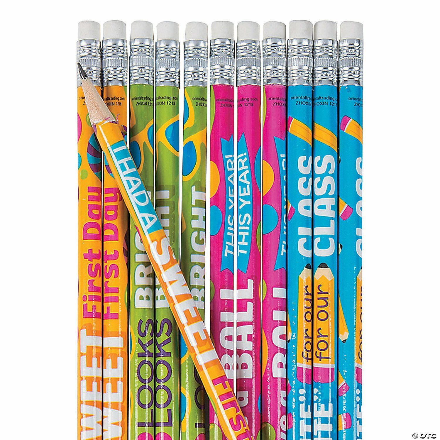 Pencils | 7 1/2″ Assorted Bright Colors First Day of School Wood Pencils – 24 Pc.