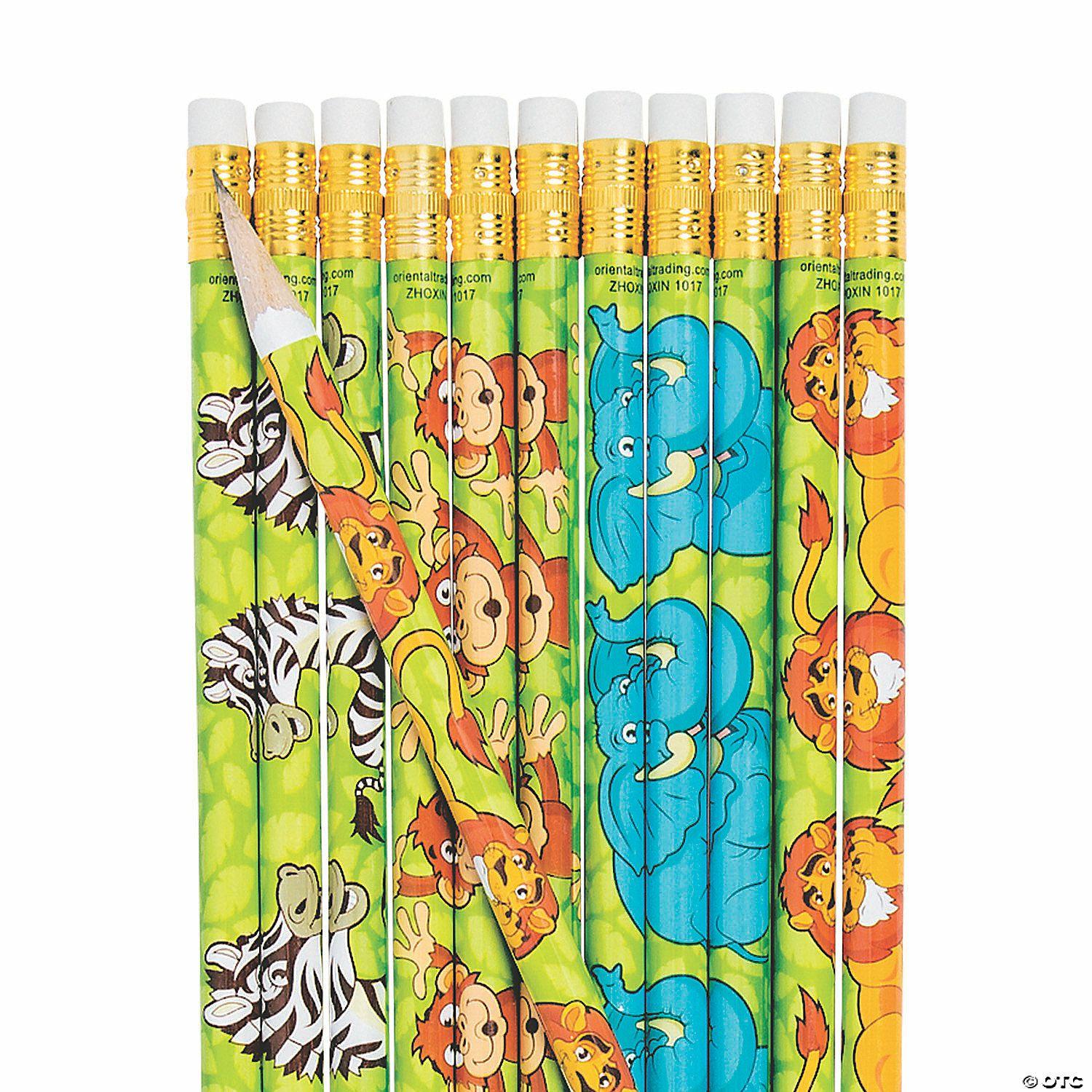 Pencils | 7 1/2″ Assorted Bright Colors Zoo Animal Wood Pencils – 24 Pc.