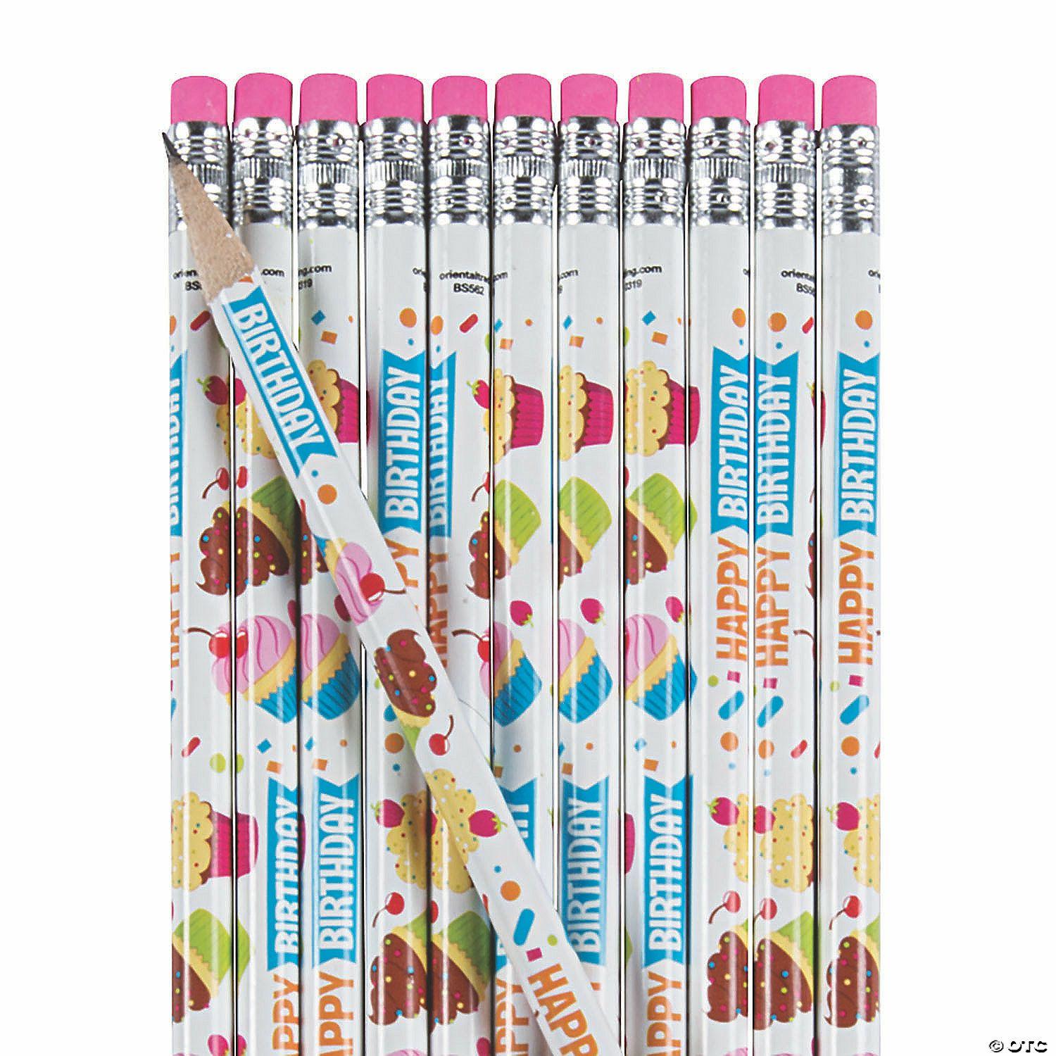 Pencils | 7 1/2″ Assorted Colors Happy Birthday Treats Wood Pencils – 24 Pc.