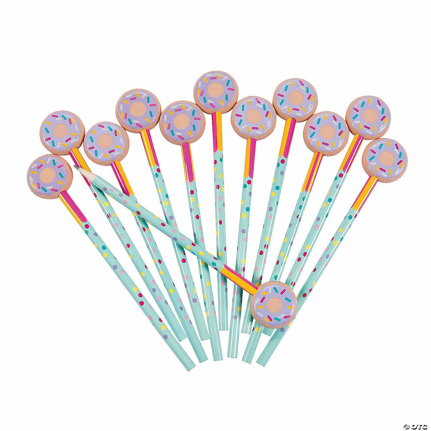 Pencils | 7 1/2″ Donut Sprinkles Wood Pencils with Pencil Top Erasers – 12 Pc.