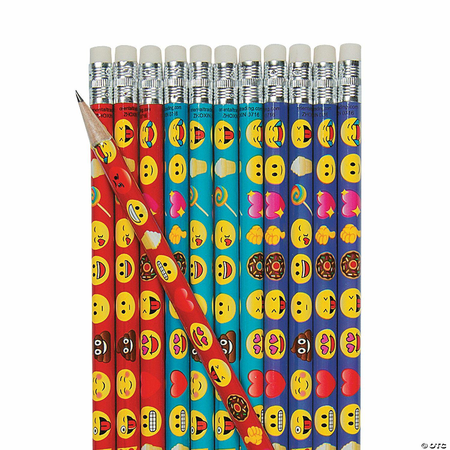 Pencils | 7 1/2″ Emoji Face Multicolor Wood Pencils – 24 Pc.