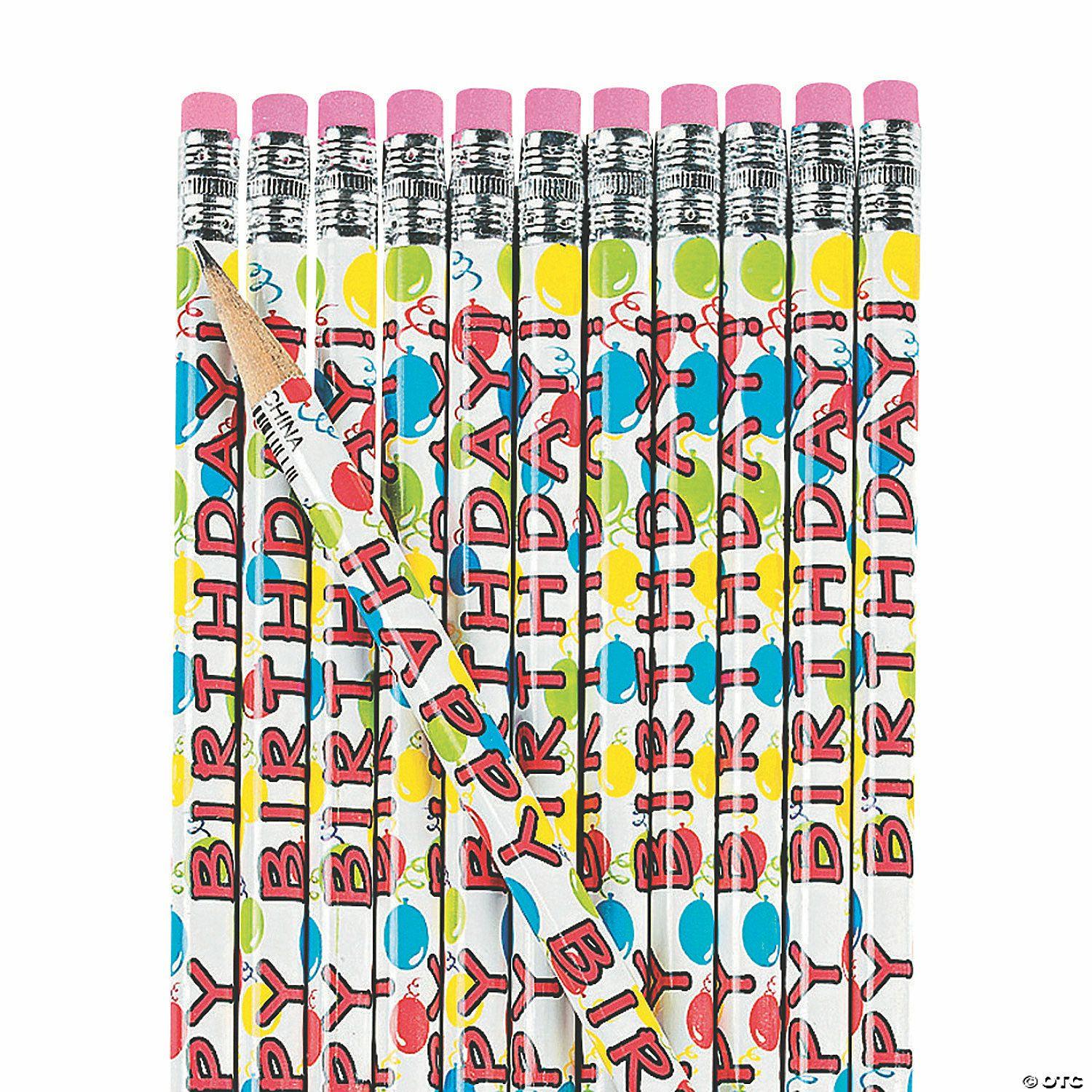 Pencils | 7 1/2″ Happy Birthday & Colorful Balloons Wood Pencils – 24 Pc.