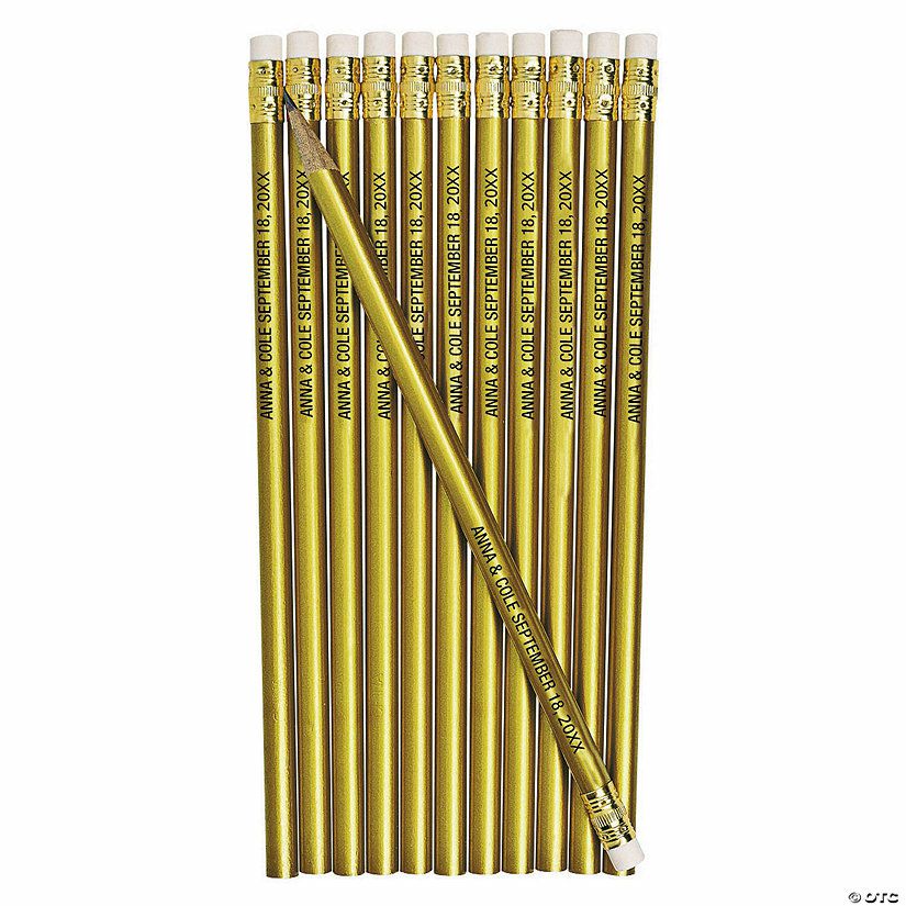 Pencils | 7 1/2″ Personalized 1-Line Message Gold Wooden Pencils – 24 Pc.