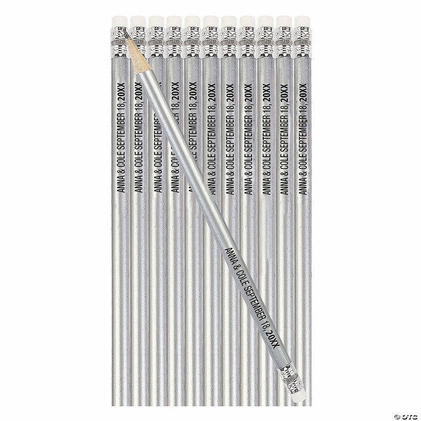 Pencils | 7 1/2″ Personalized Metallic Silver Wood Pencils – 24 Pc.