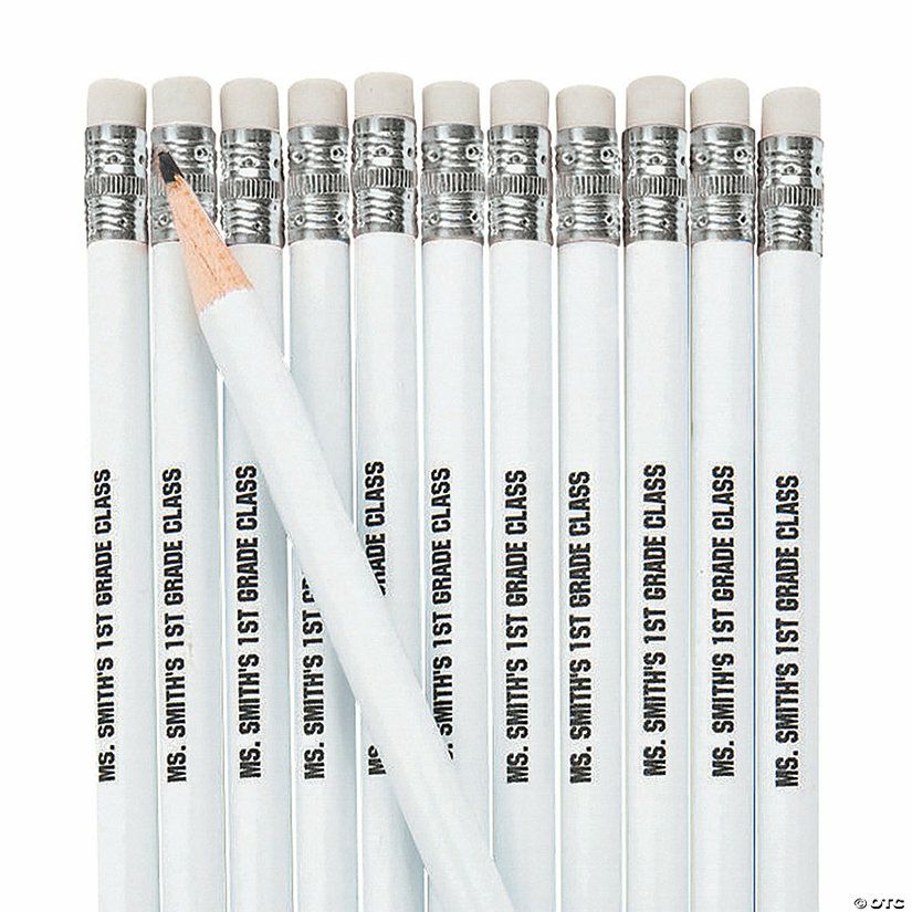 Pencils | 7 1/2″ Personalized White Solid Color Wood Pencils – 24 Pc.