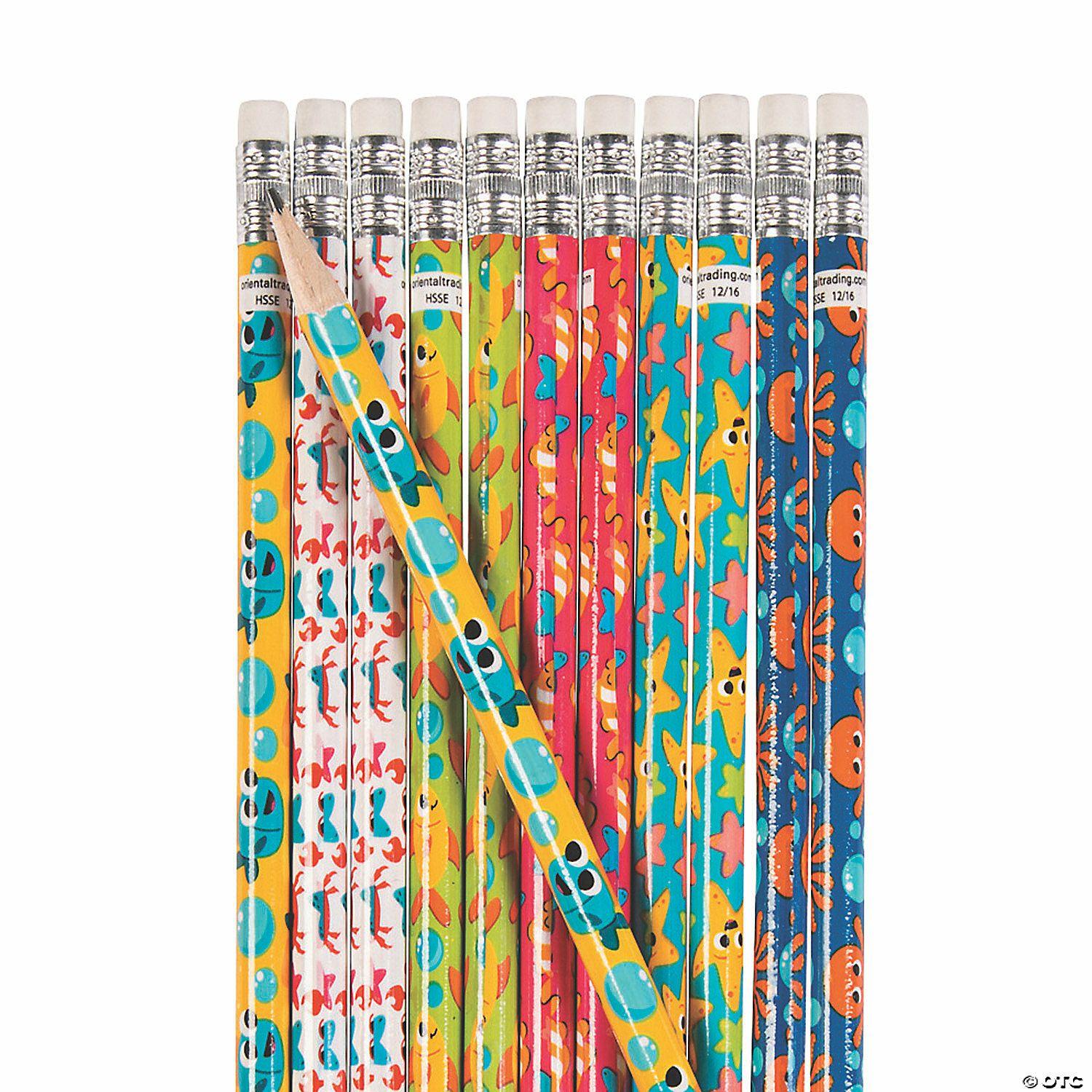 Pencils | 7 1/2″ Under the Sea Animal Multicolor Wood Pencils – 24 Pc.