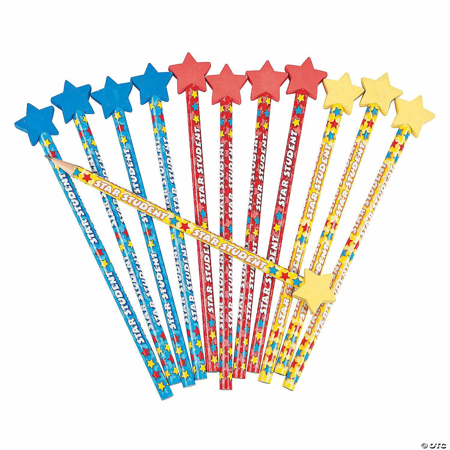 Pencils | 7 1/4″ Star Student Wood Pencils with Pencil Top Erasers – 12 Pc.