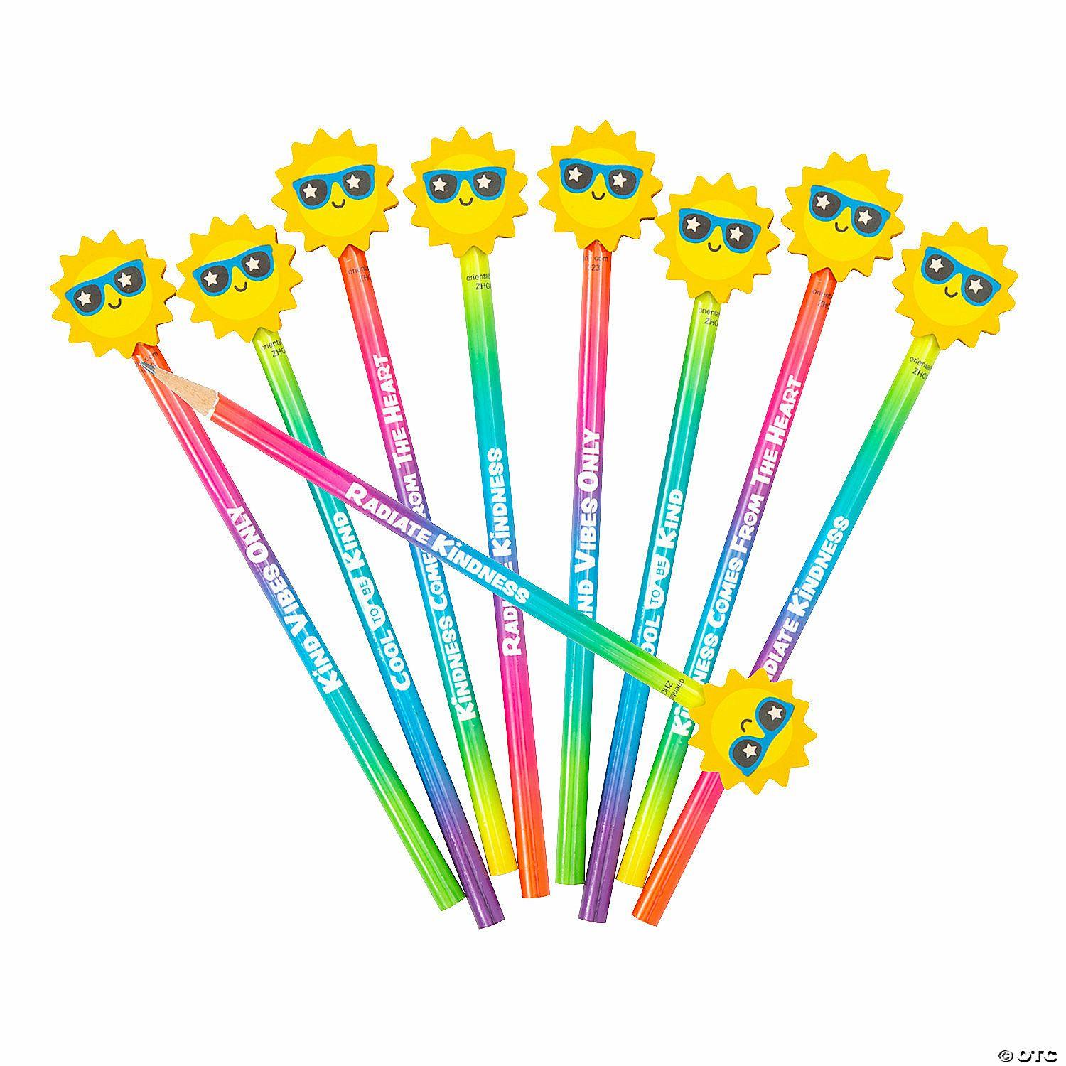 Pencils | Radiate Kindness Pencils with Sun Pencil Top Erasers – 12 Pc.