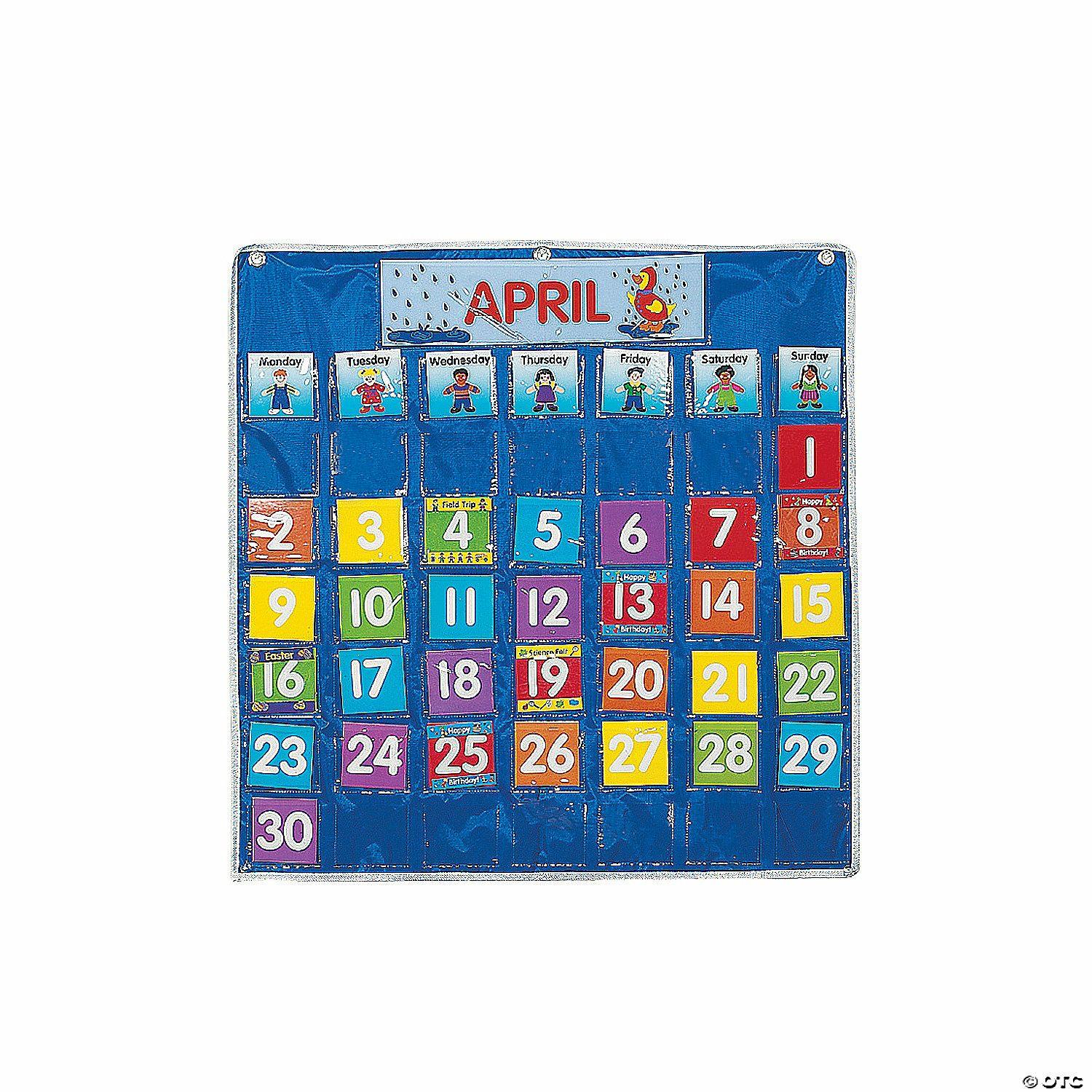 Pocket Charts | 29 1/2″ Hanging Classroom Calendar Nylon Pocket Chart – 73 Pc.