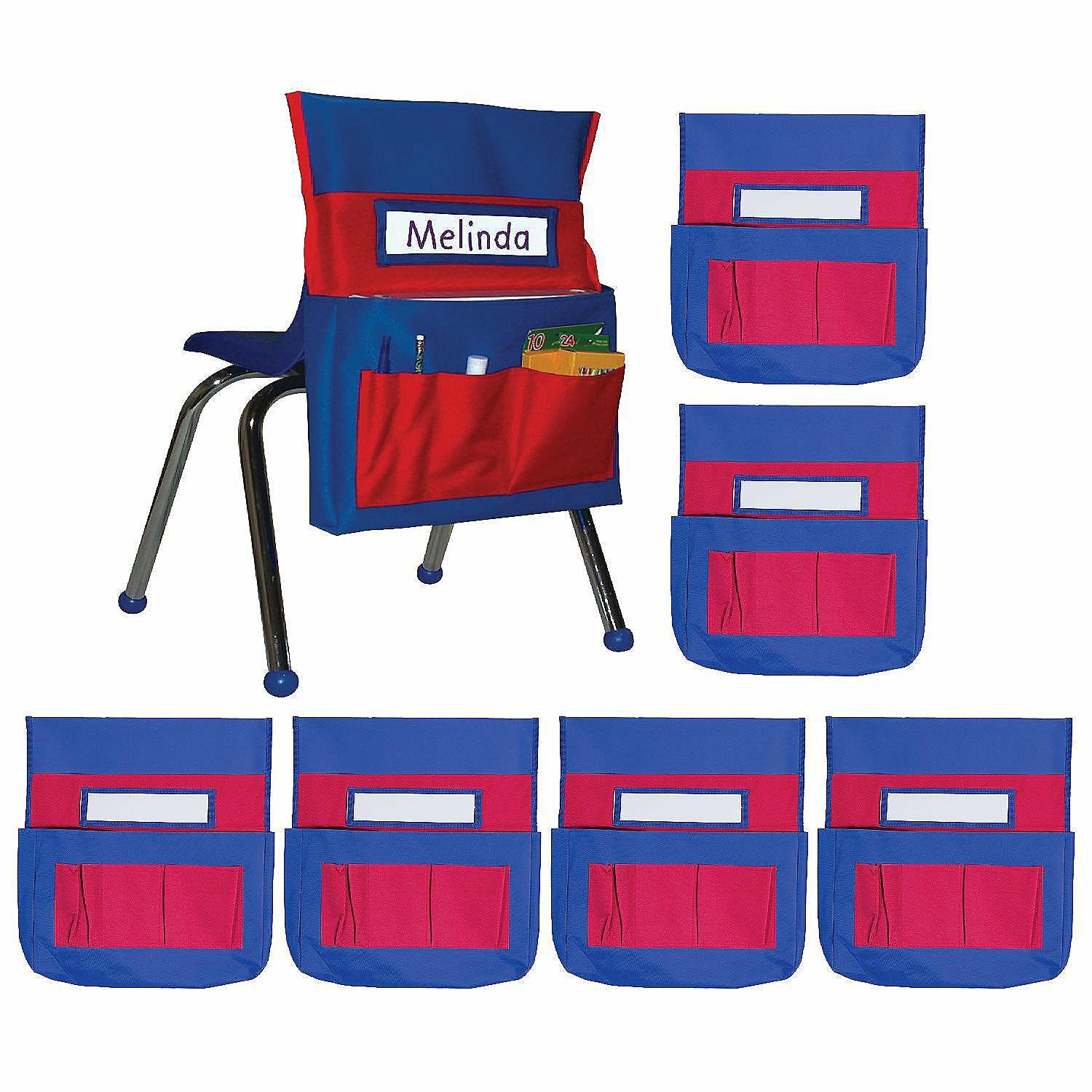 Pocket Charts | Chairback Buddy Blue and Red 6 Pack Pocket Chart Storage