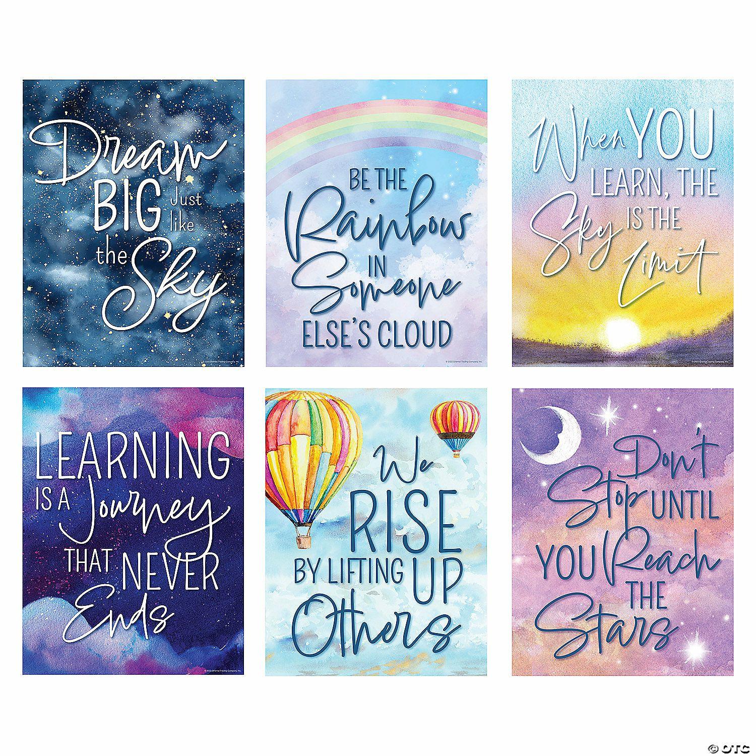 Posters | 16″ x 20 3 4″ Inspirational Cloud 9 Cardstock Classroom Decoration Poster Set – 6 Pc.