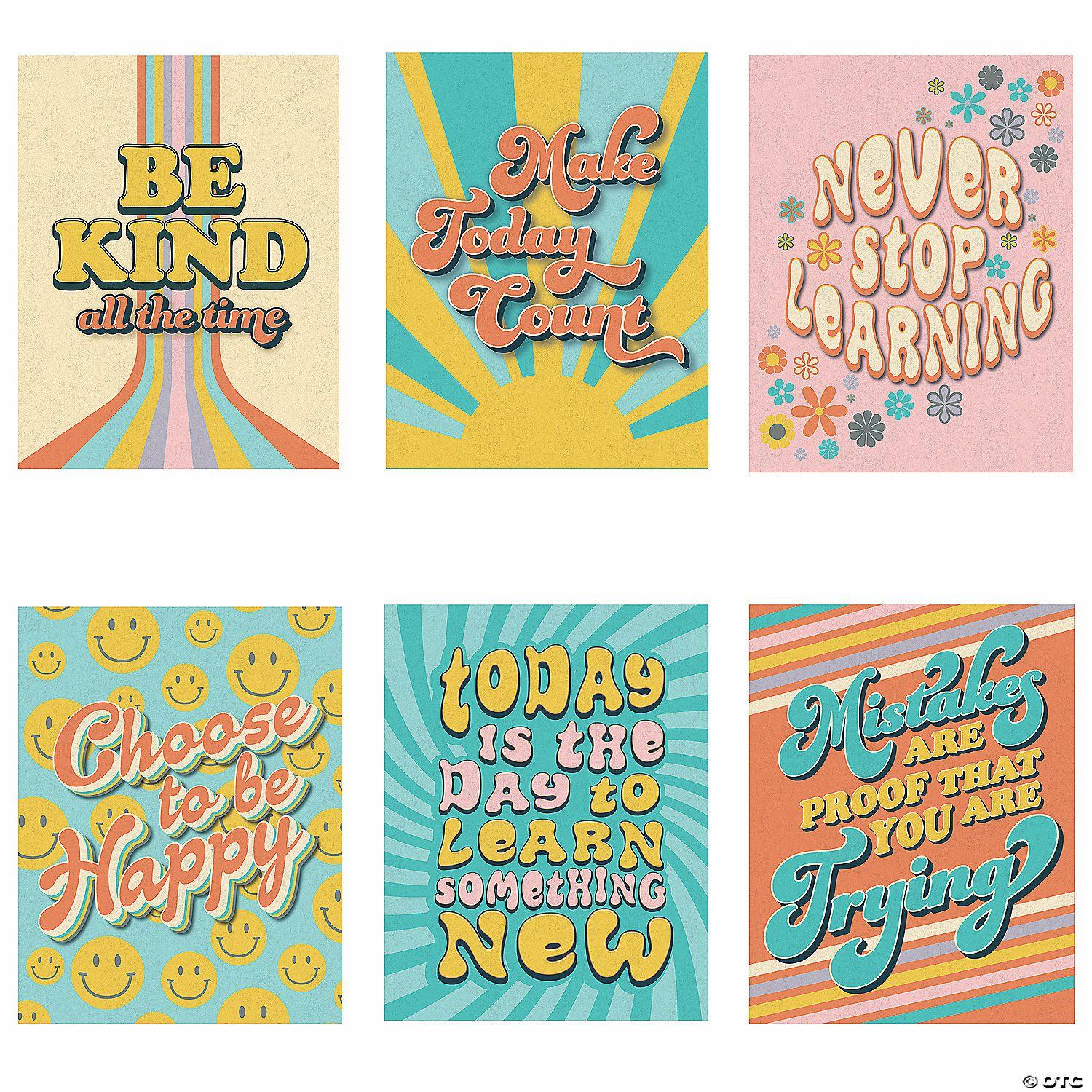 Posters | 16″ x 20 3 4″ Inspirational Groovy Retro Cardstock Poster Set – 6 Pc.