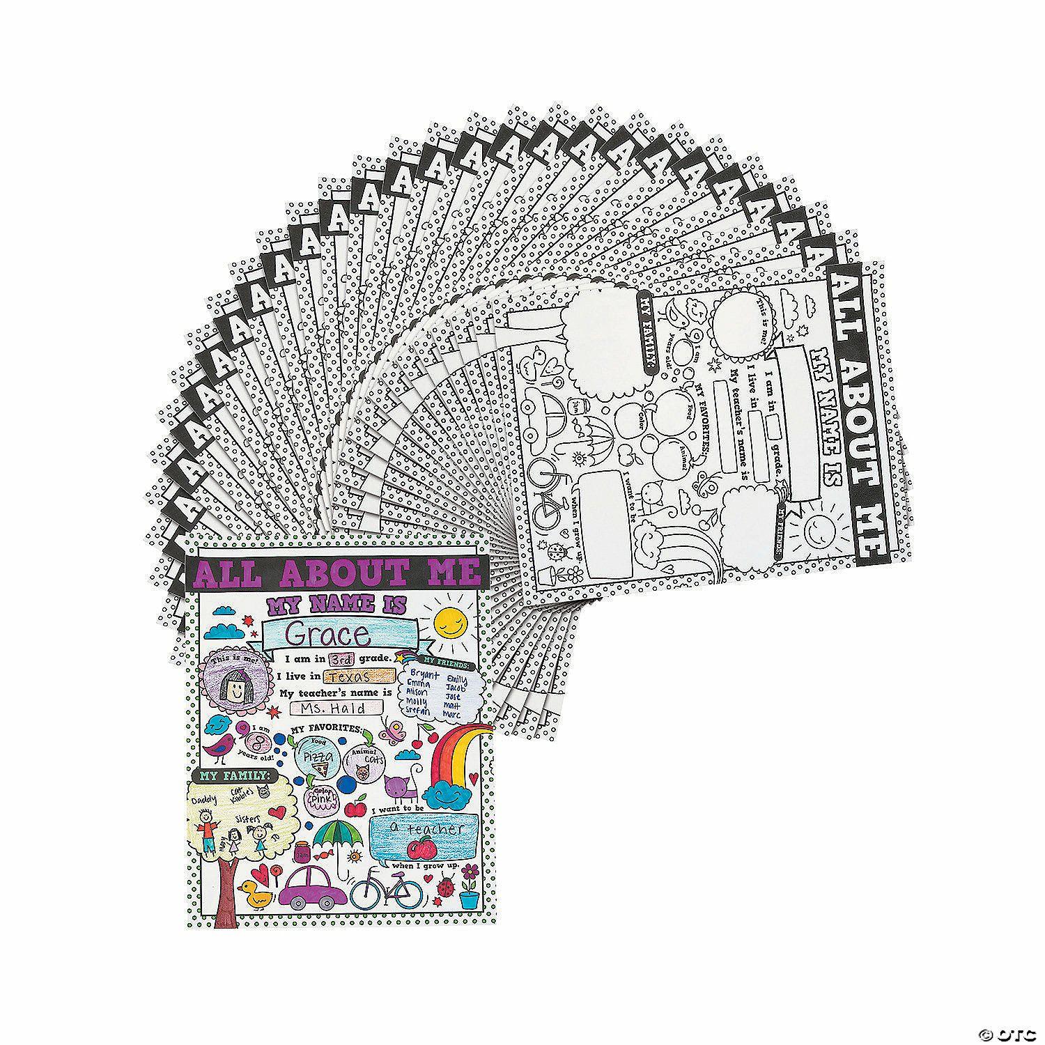 Posters | 17″ x 22″ Color Your Own All About Me Paper Doodle Posters – 30 Pc.