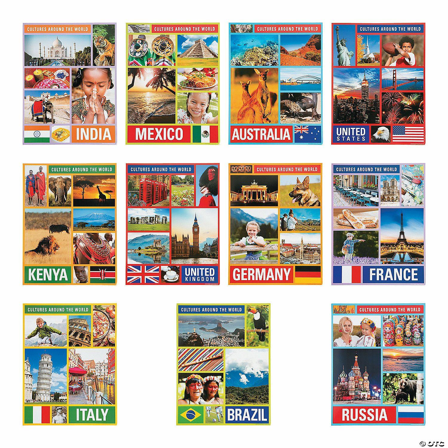 Posters | 17″ x 22″ Cultures Around the World Educational Cardstock Posters – 12 Pc.