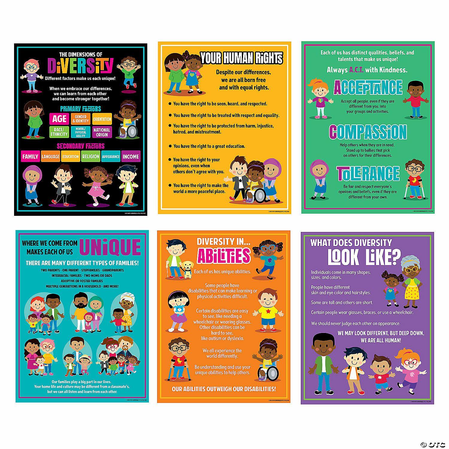 Posters | 17″ x 22″ Dimensions of Diversity Cardstock Classroom Posters – 6 Pc.