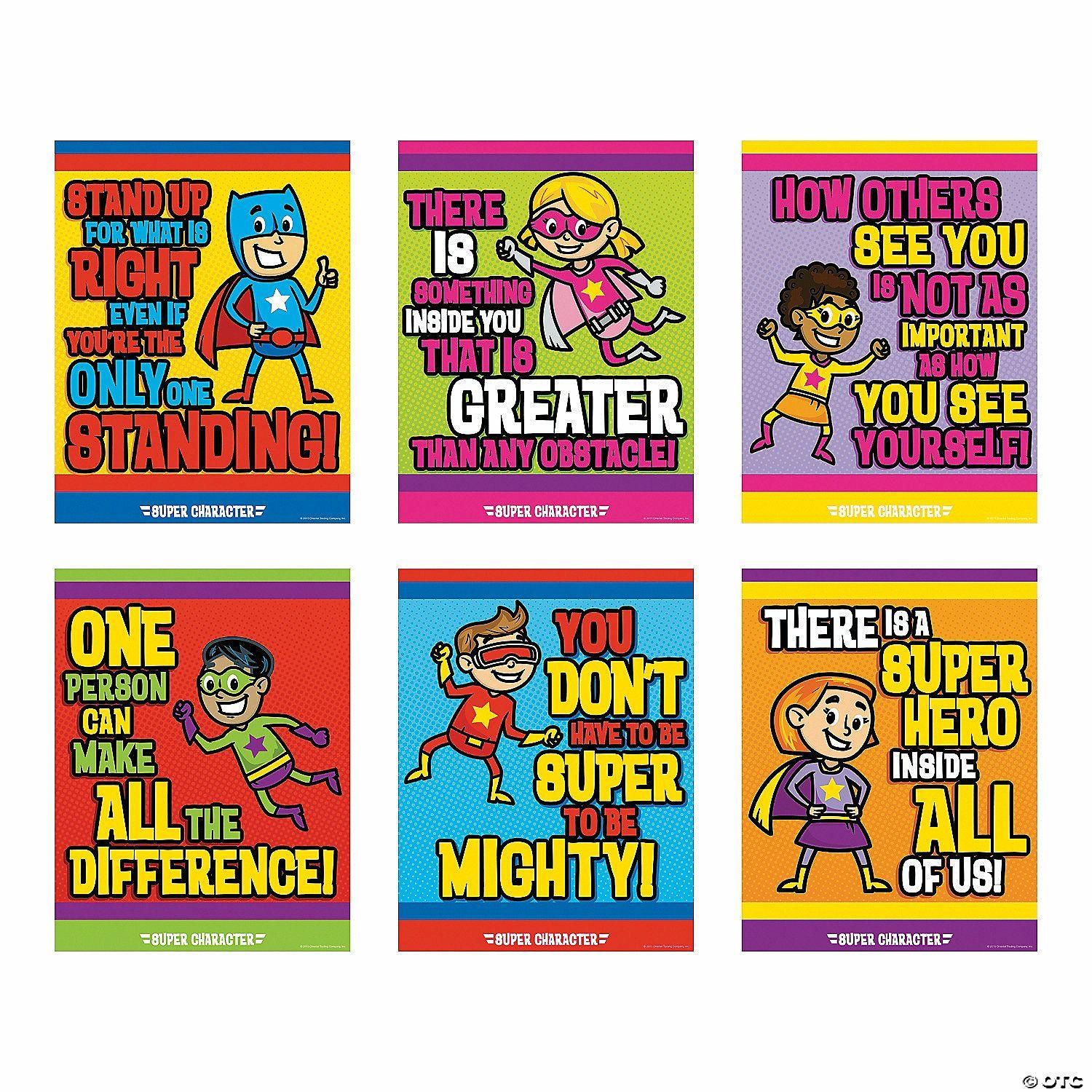 Posters | 17″ x 22″ Superhero Character Cardstock Classroom Poster Set – 6 Pc.