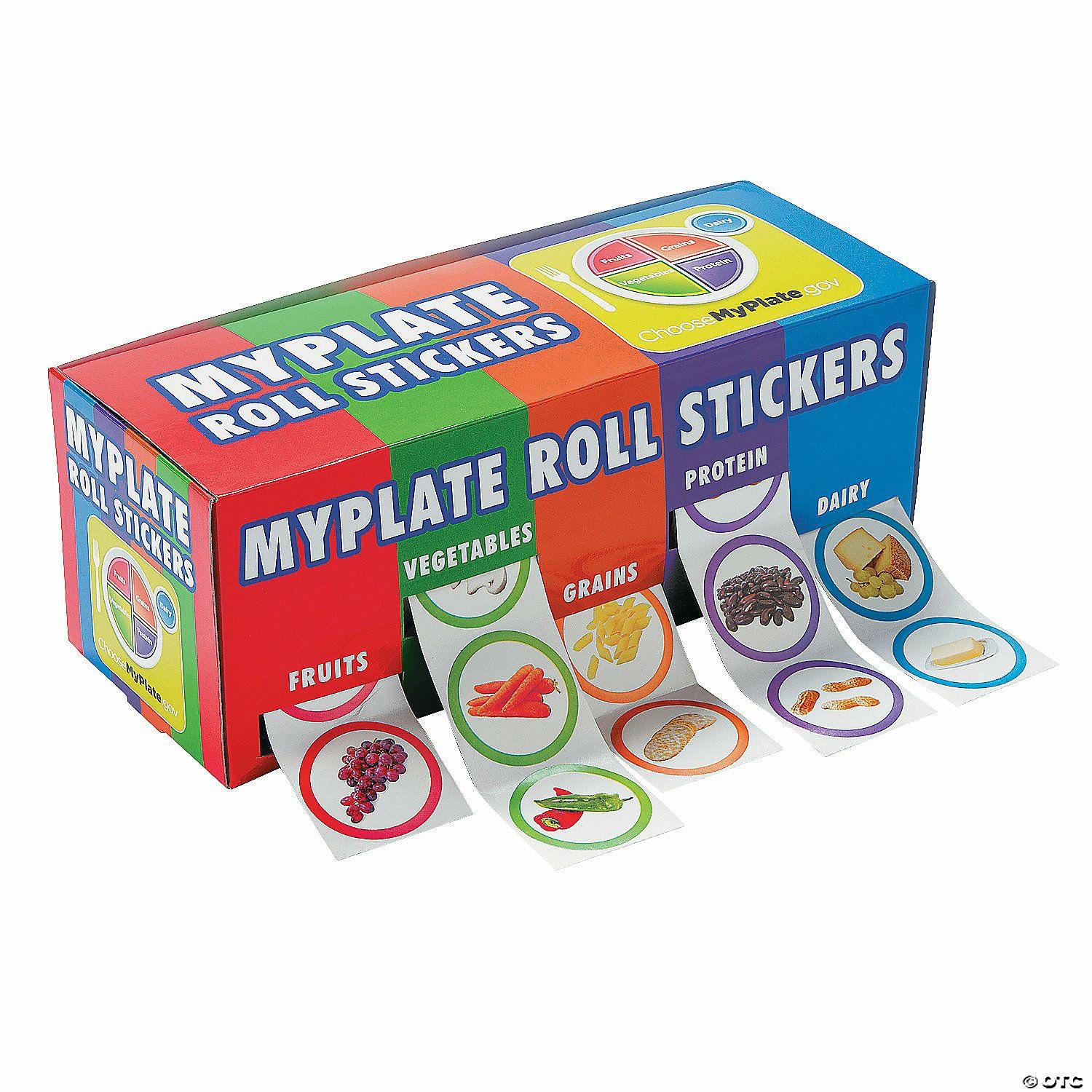 Science | 1 1/2″ Bulk MyPlate Food Groups Multicolor Paper Rolls of Stickers – 500 Pc.