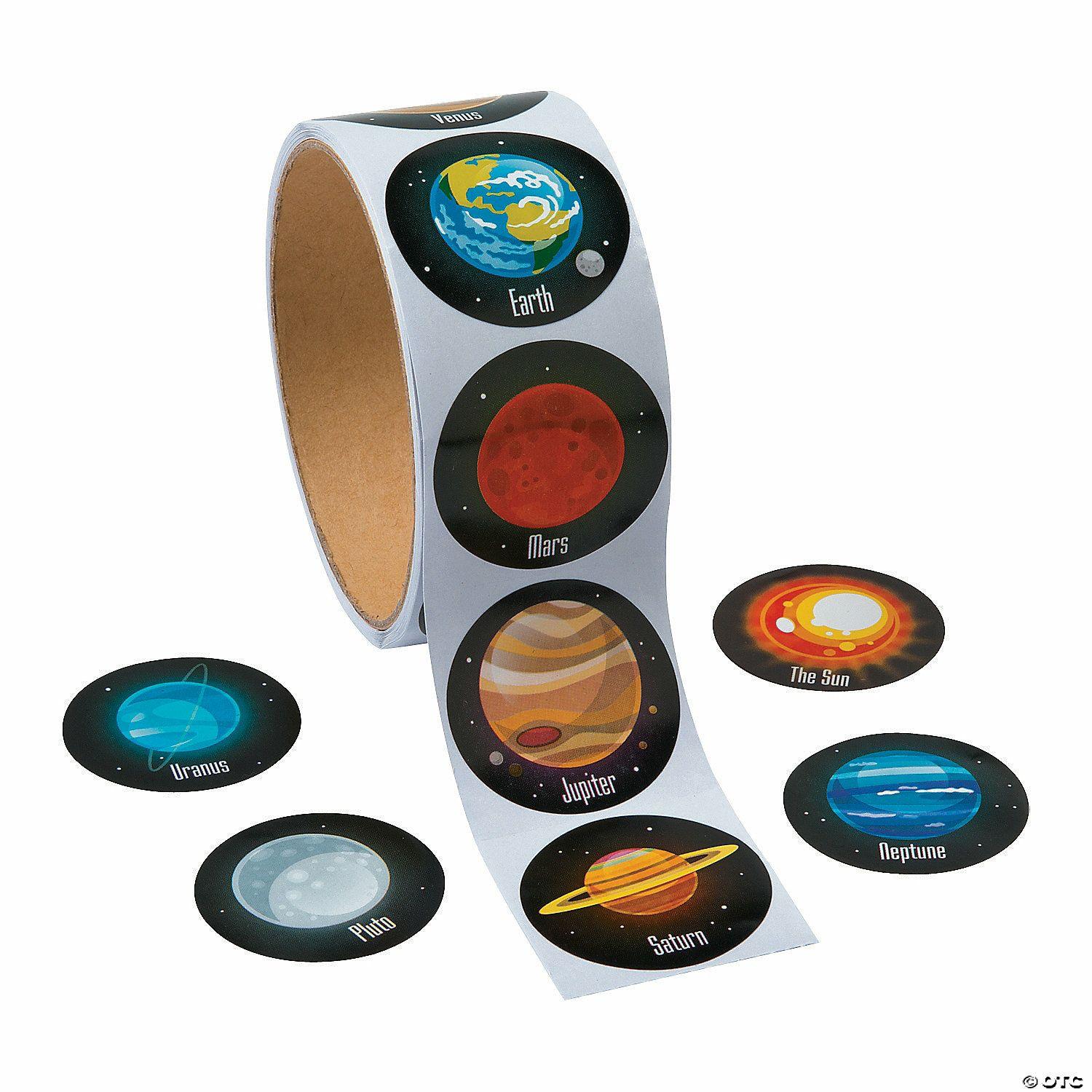 Science | 1 1/2″ Planets of the Solar System Paper Sticker Roll – 100 Pc.