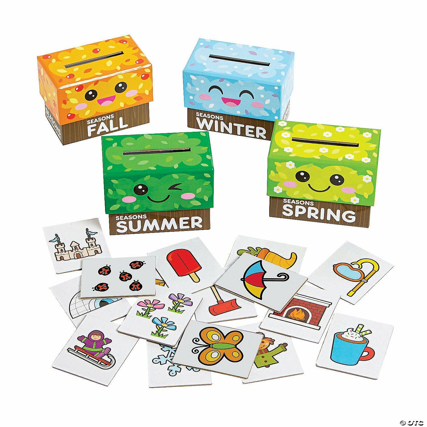 Science | 3 1/2″ x 2 3 4″ Four Seasons Cardboard Sorting Boxes with Self-Checking Cards