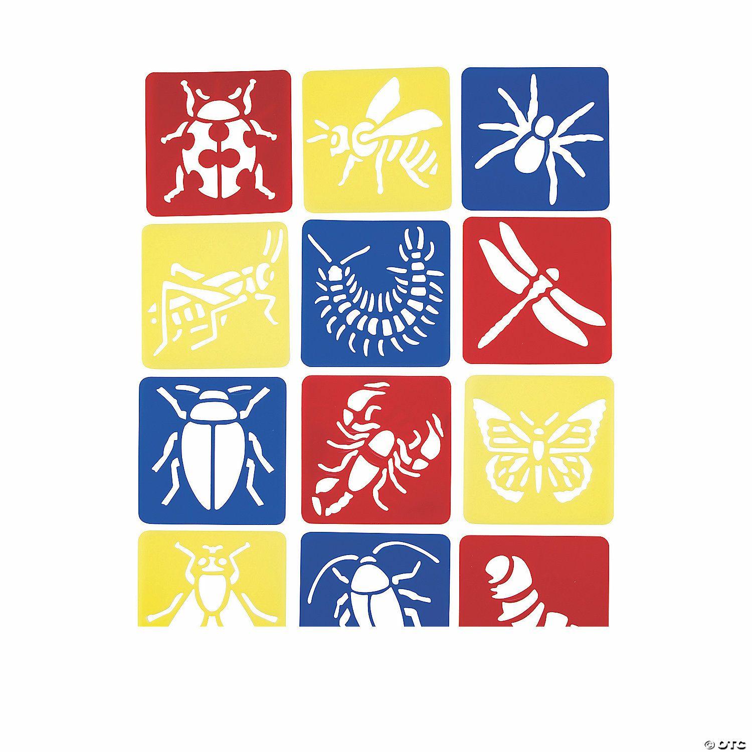 Science | 5″ Assorted Bug Shapes Multicolor Plastic Stencils – 12 Pc.