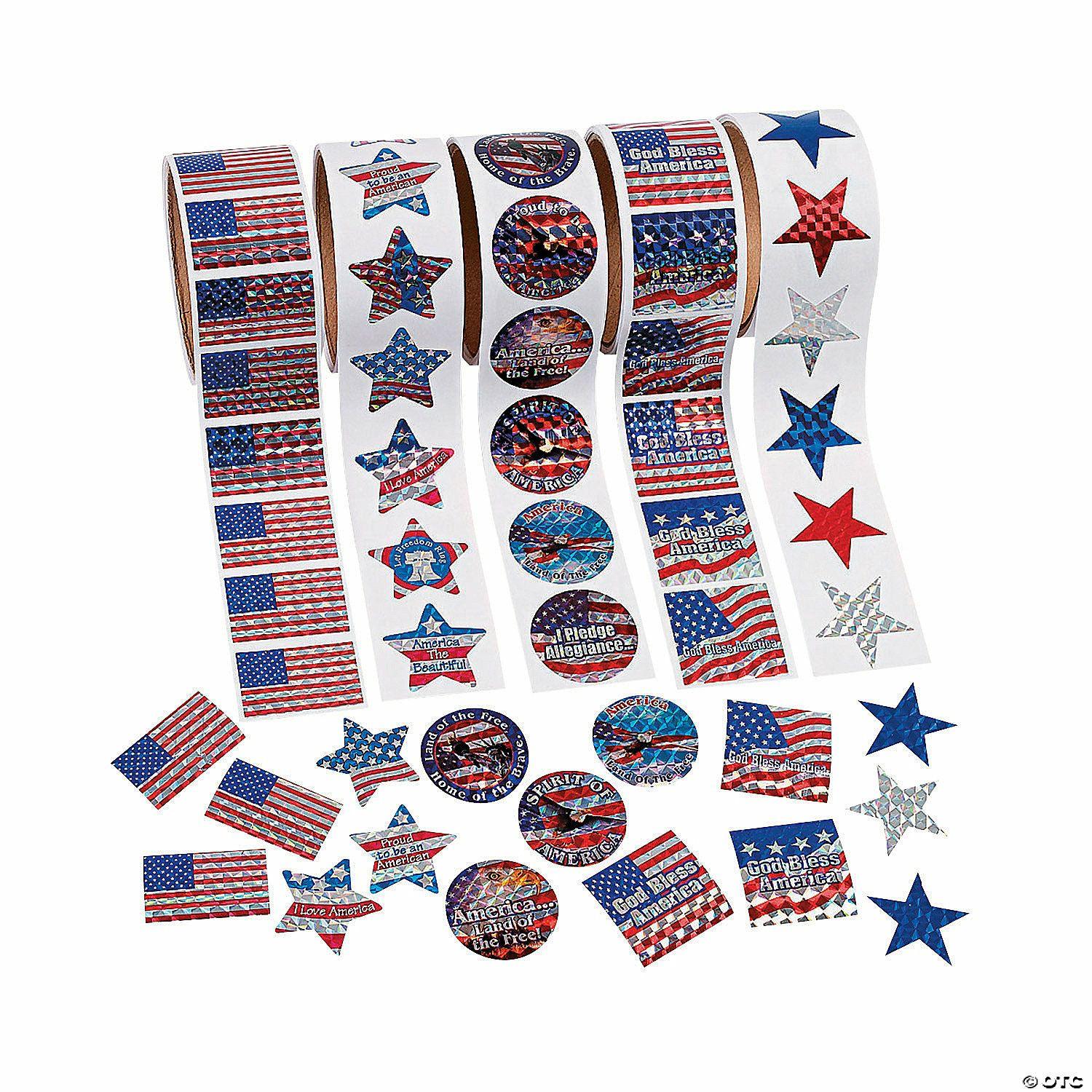 Social Studies | 1 1/2″ Bulk Classic Patriotic Paper Sticker Roll Assortment – 500 Stickers