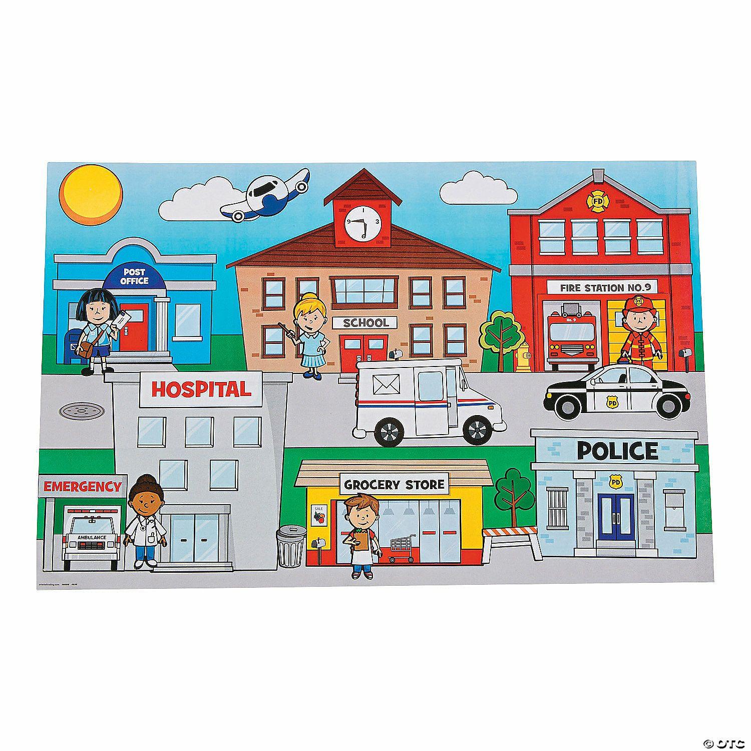 Social Studies | 17″ x 11″ Giant Community Helpers Paper Sticker Scenes – 12 Pc.