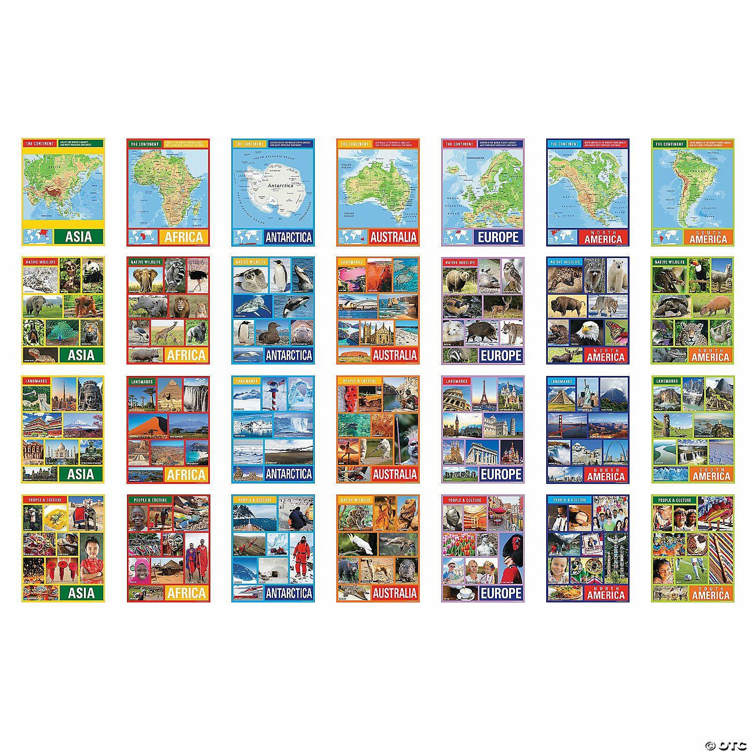 Social Studies | 17″ x 22″ Earth’s Seven Continents Learning Charts – 28 Pcs.