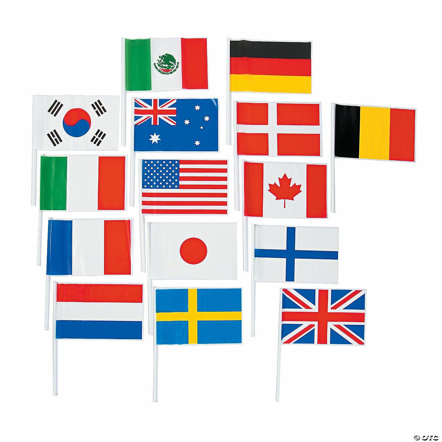 Social Studies | 6″ x 4″ Bulk 72 Pc. Small Plastic Flags of All Nations Flags