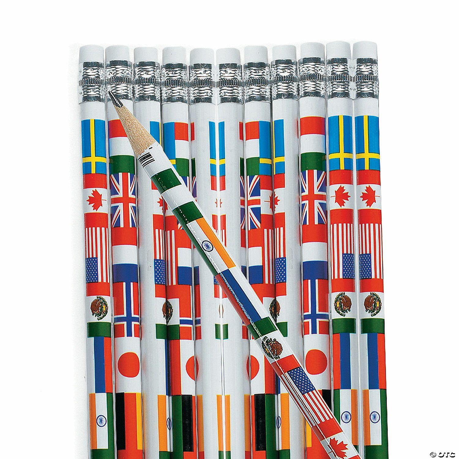 Social Studies | 7 1/2″ Multicultural Flag of the World Wooden Pencils – 24 Pc.