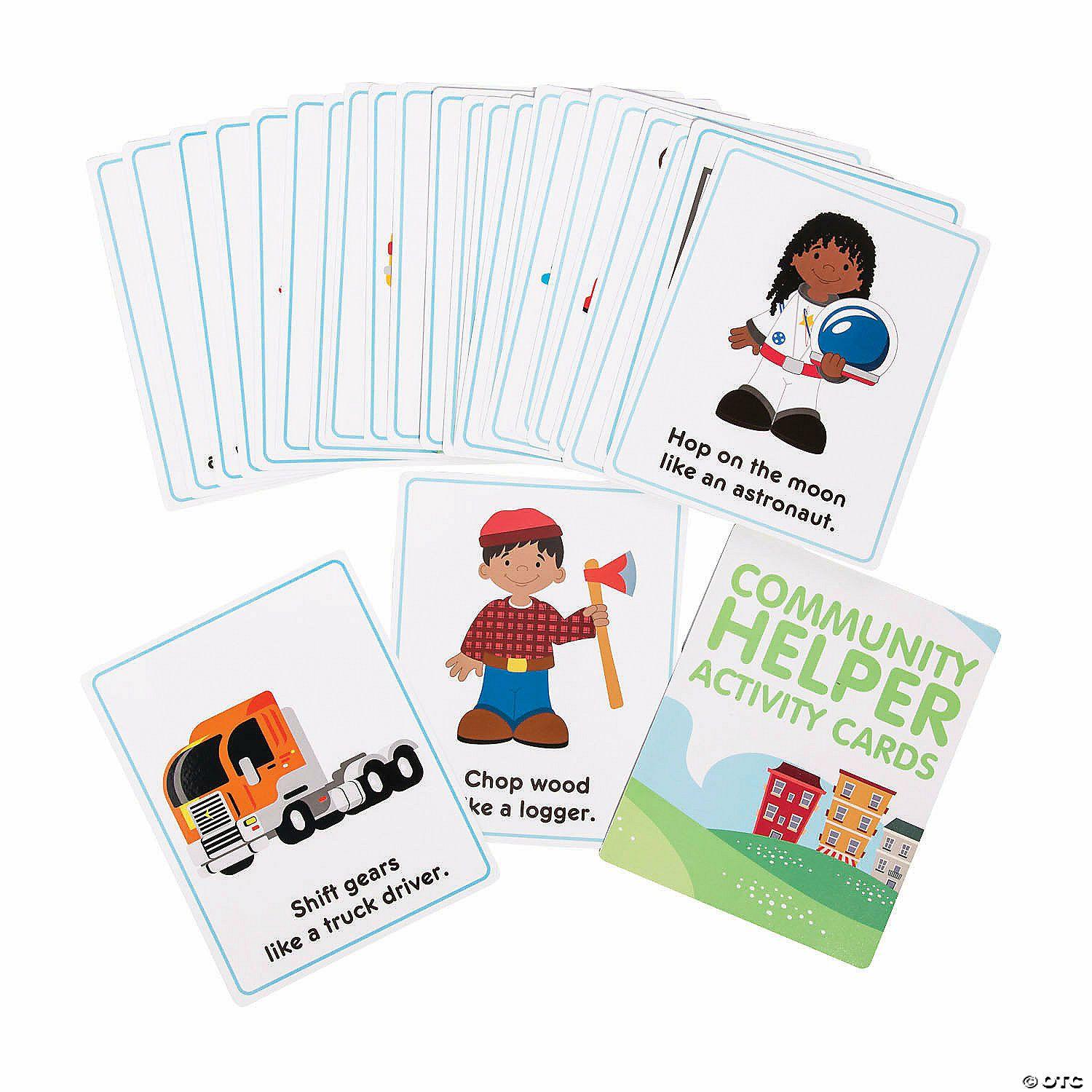 Social Studies | 8″ x 10″ Community Helpers Role Play Laminated Activity Cards with Storage Bag – 24 Pc.