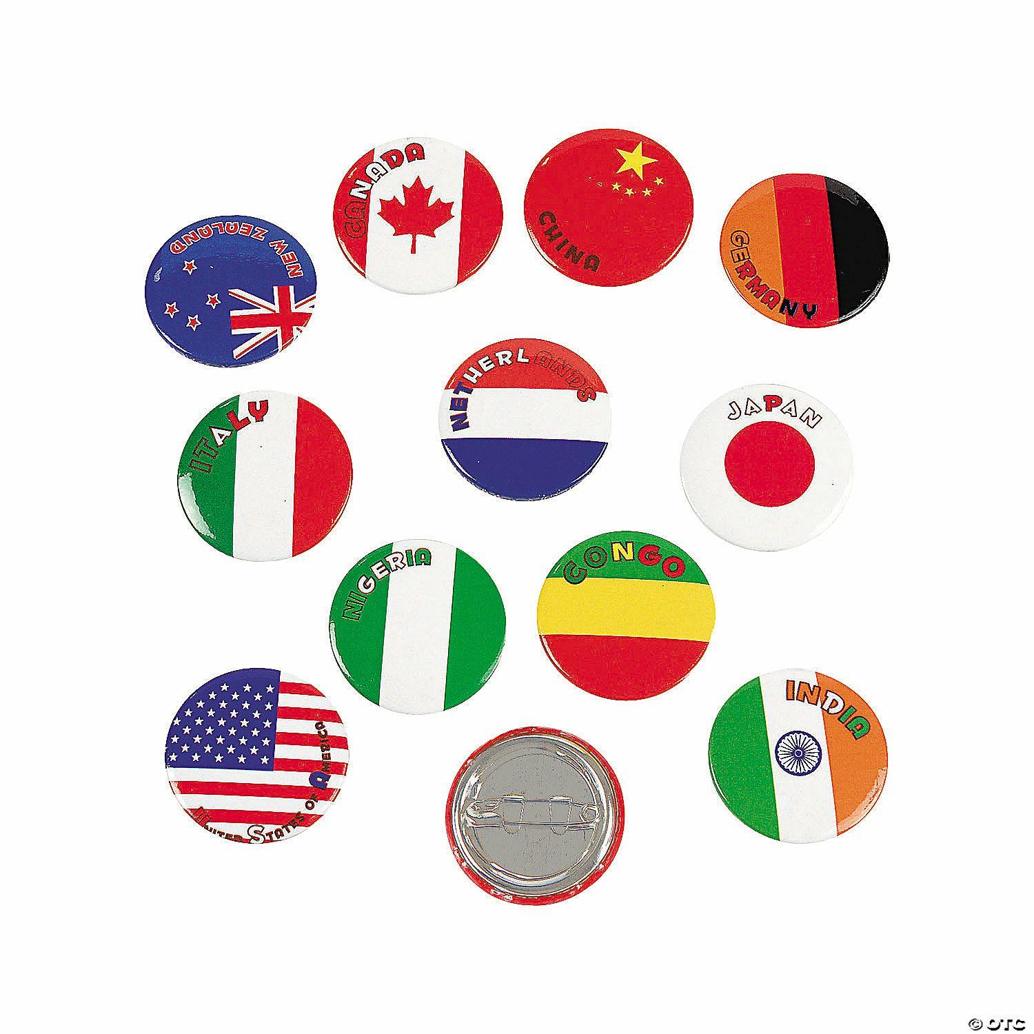 Social Studies | Bulk 48 Pc. Flags Around the World Mini Buttons